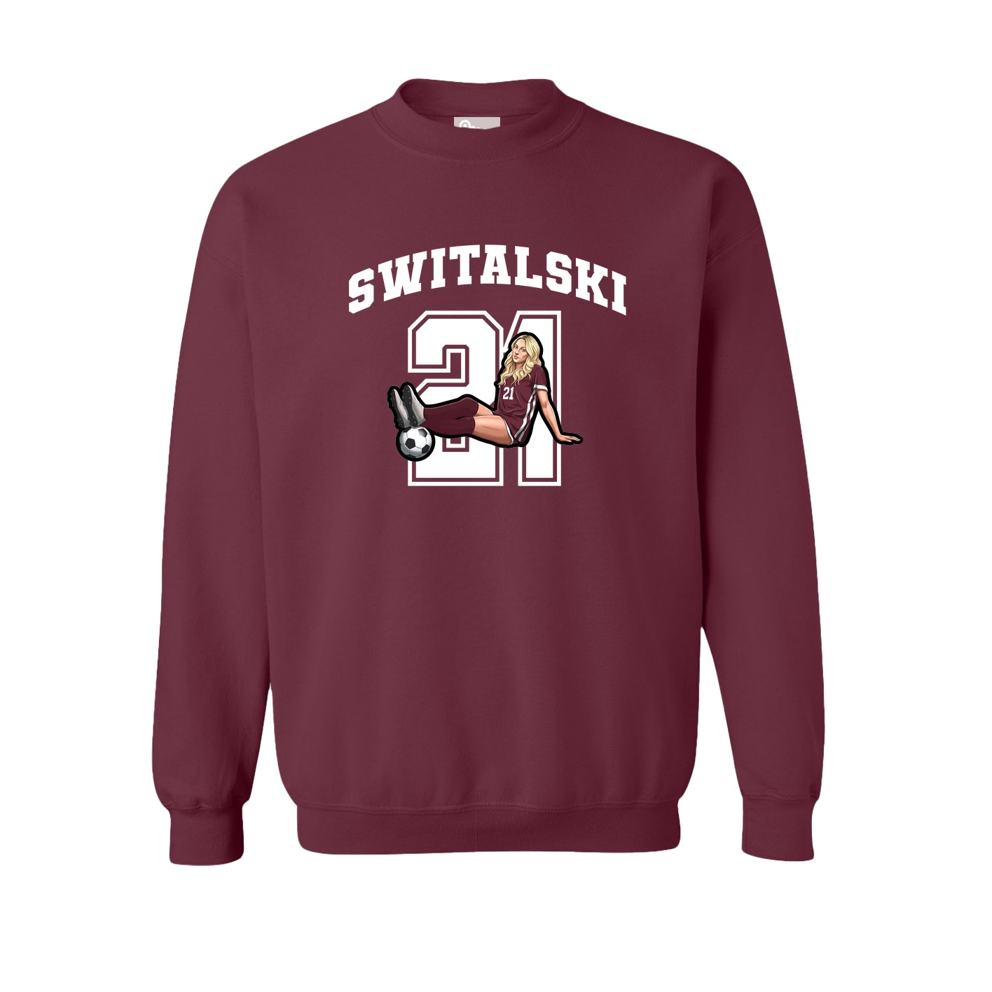 Fleece Crew — Number in Maroon