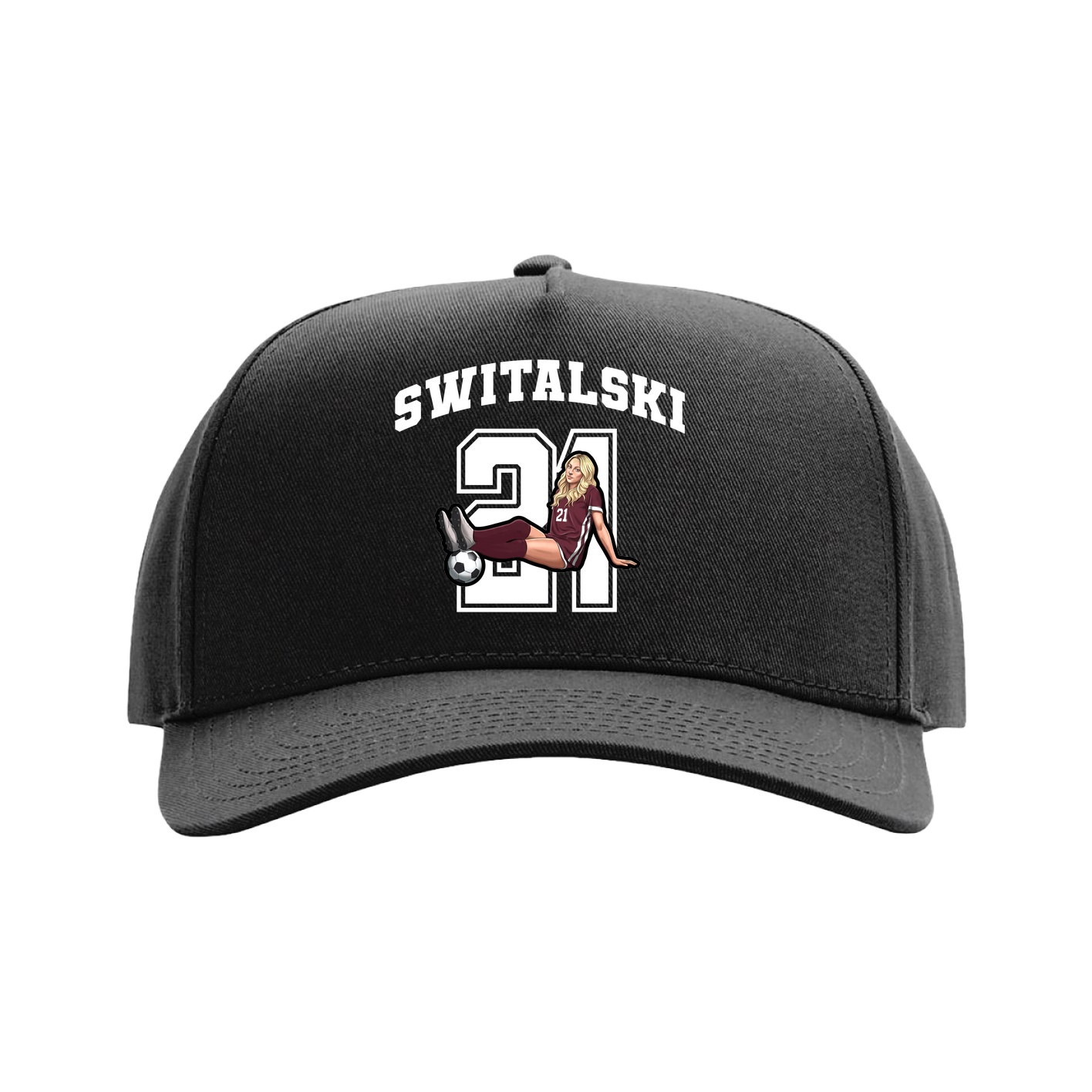 Full Fabric Five-Panel Champ Cap — Number in Black