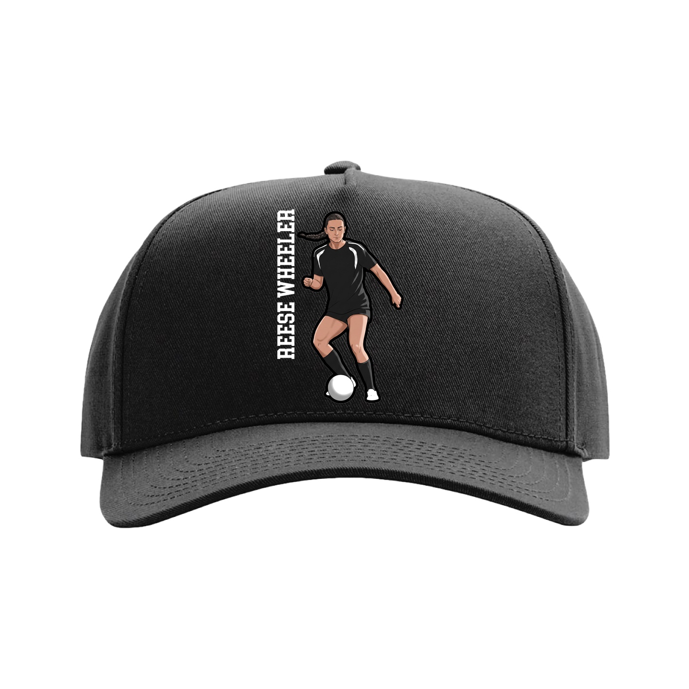 Full Fabric Five-Panel Champ Cap — Name Vertical in Black