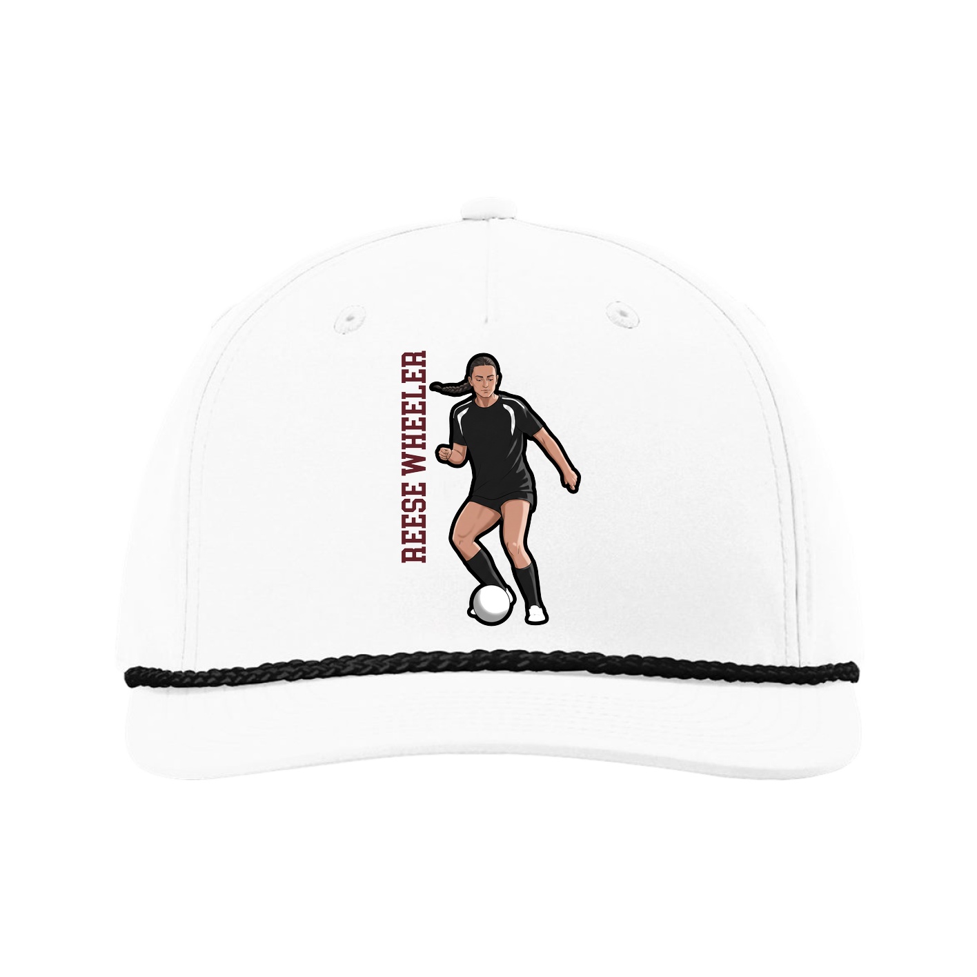 Five-Panel Classic Rope Cap — Name Vertical in White