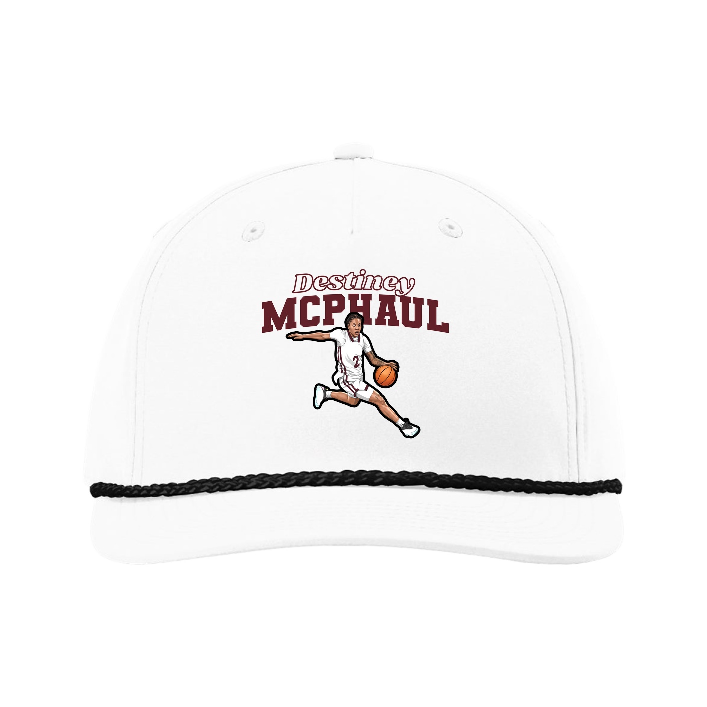 Five-Panel Classic Rope Cap — Name Arch in White