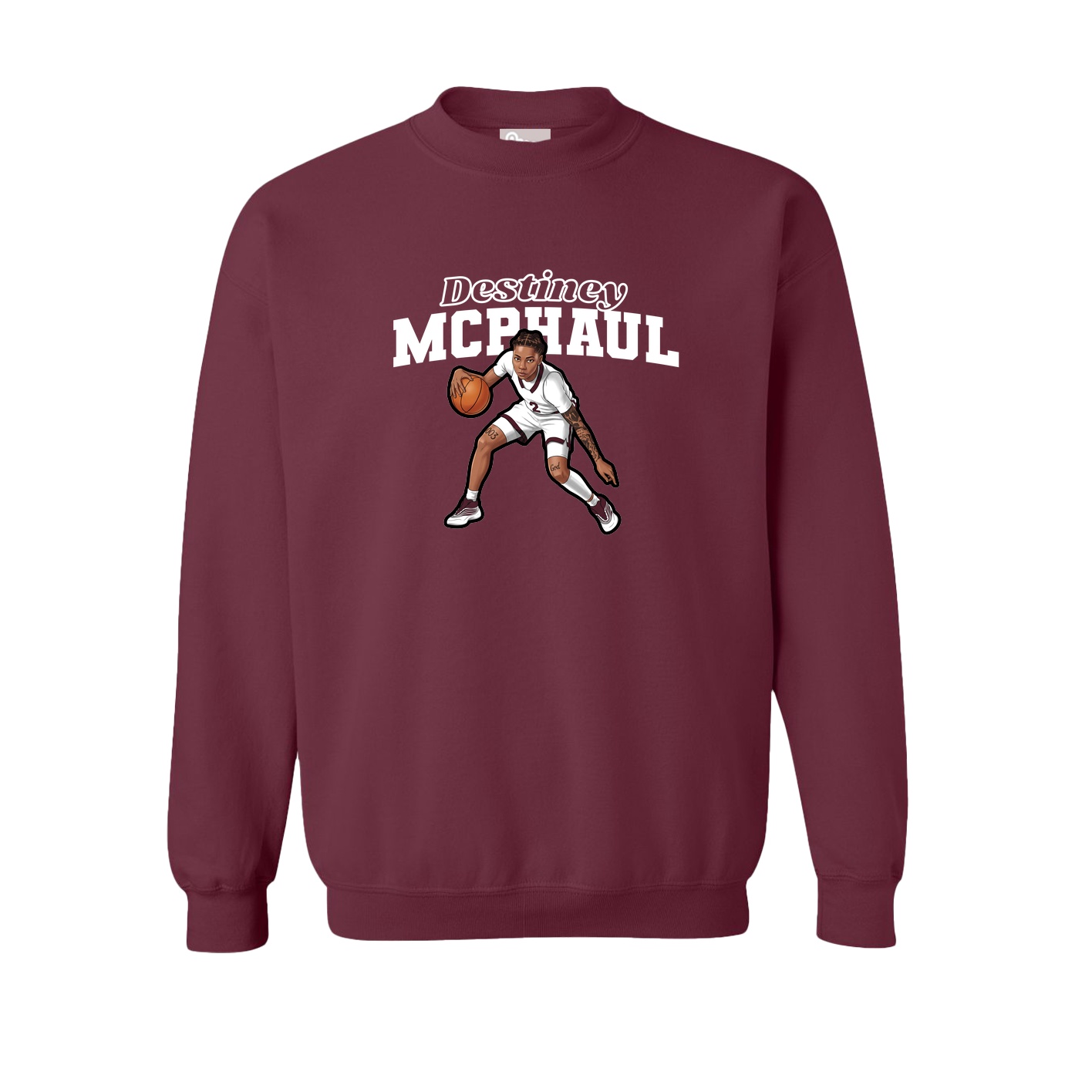 Fleece Crew — Name Arch in Maroon