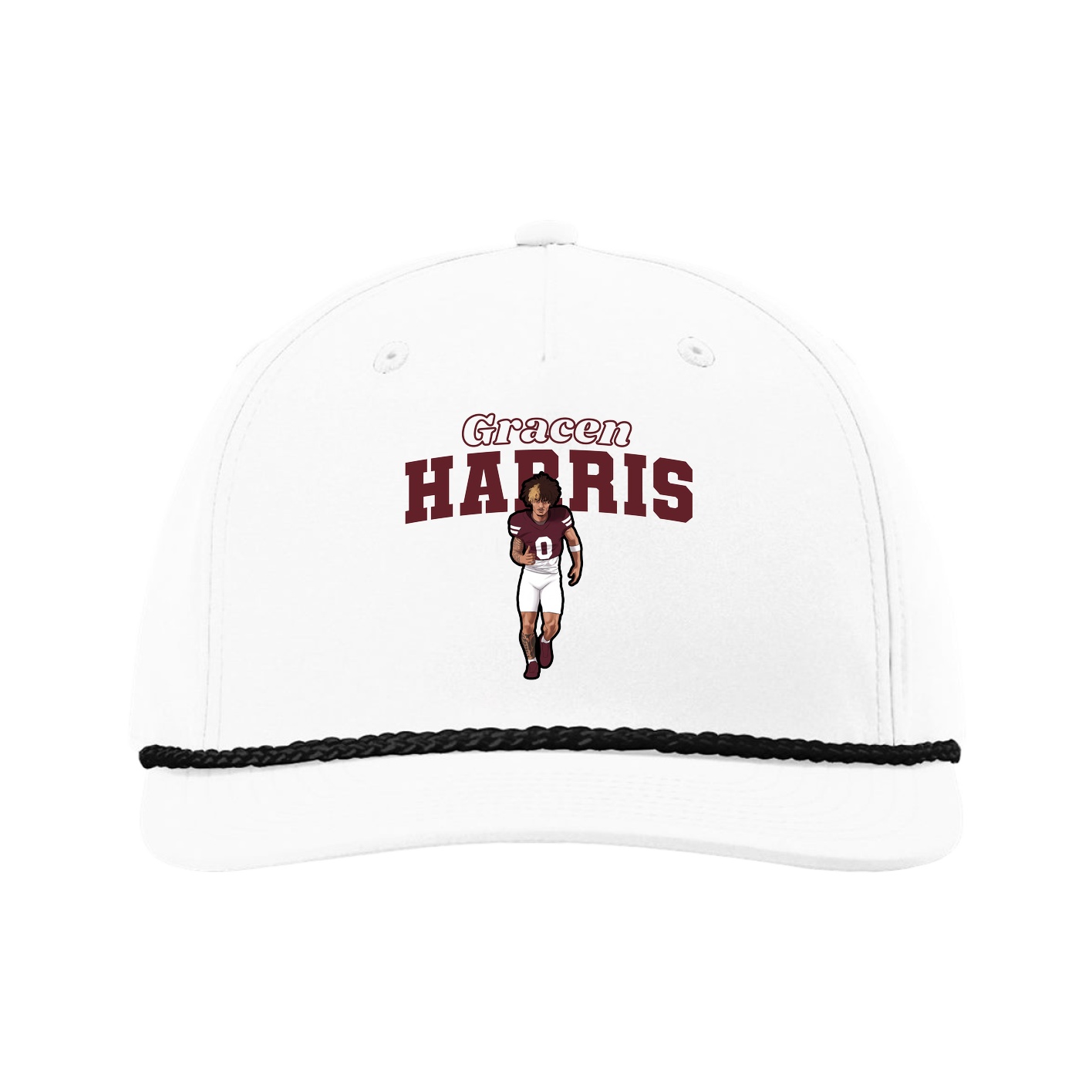 Five-Panel Classic Rope Cap — Name Arch in White