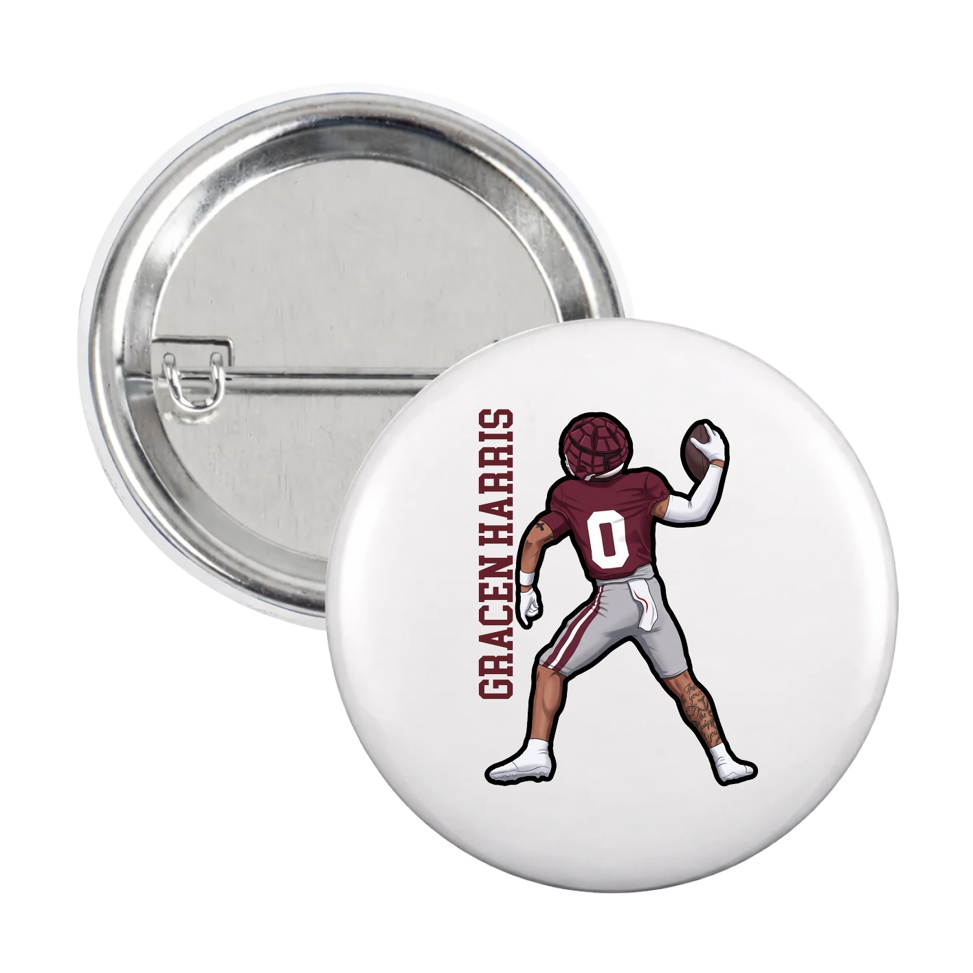 Game Day Button — Name Vertical in White