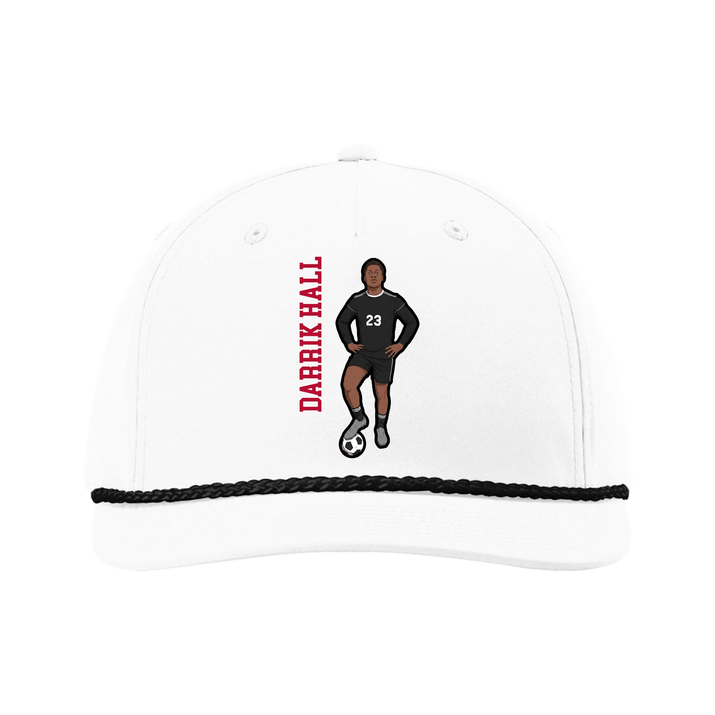 Five-Panel Classic Rope Cap — Name Vertical in White