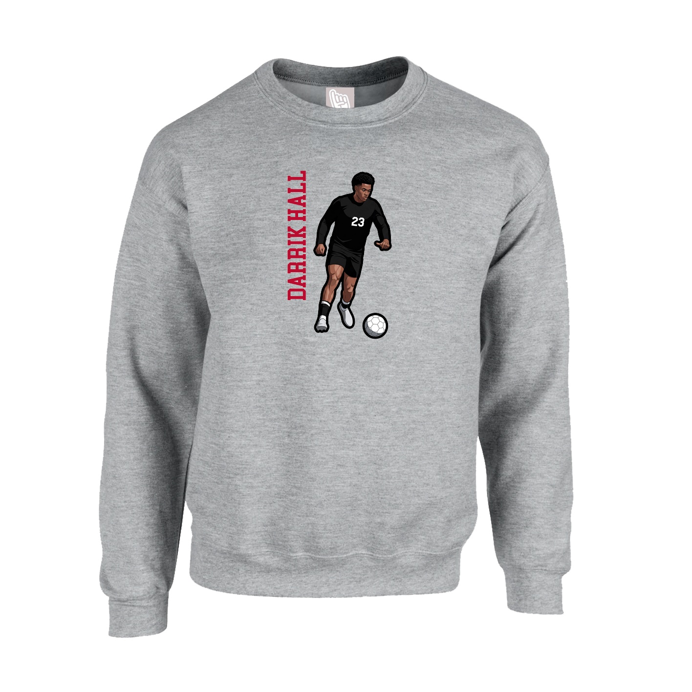 Fleece Crew — Name Vertical in Grey