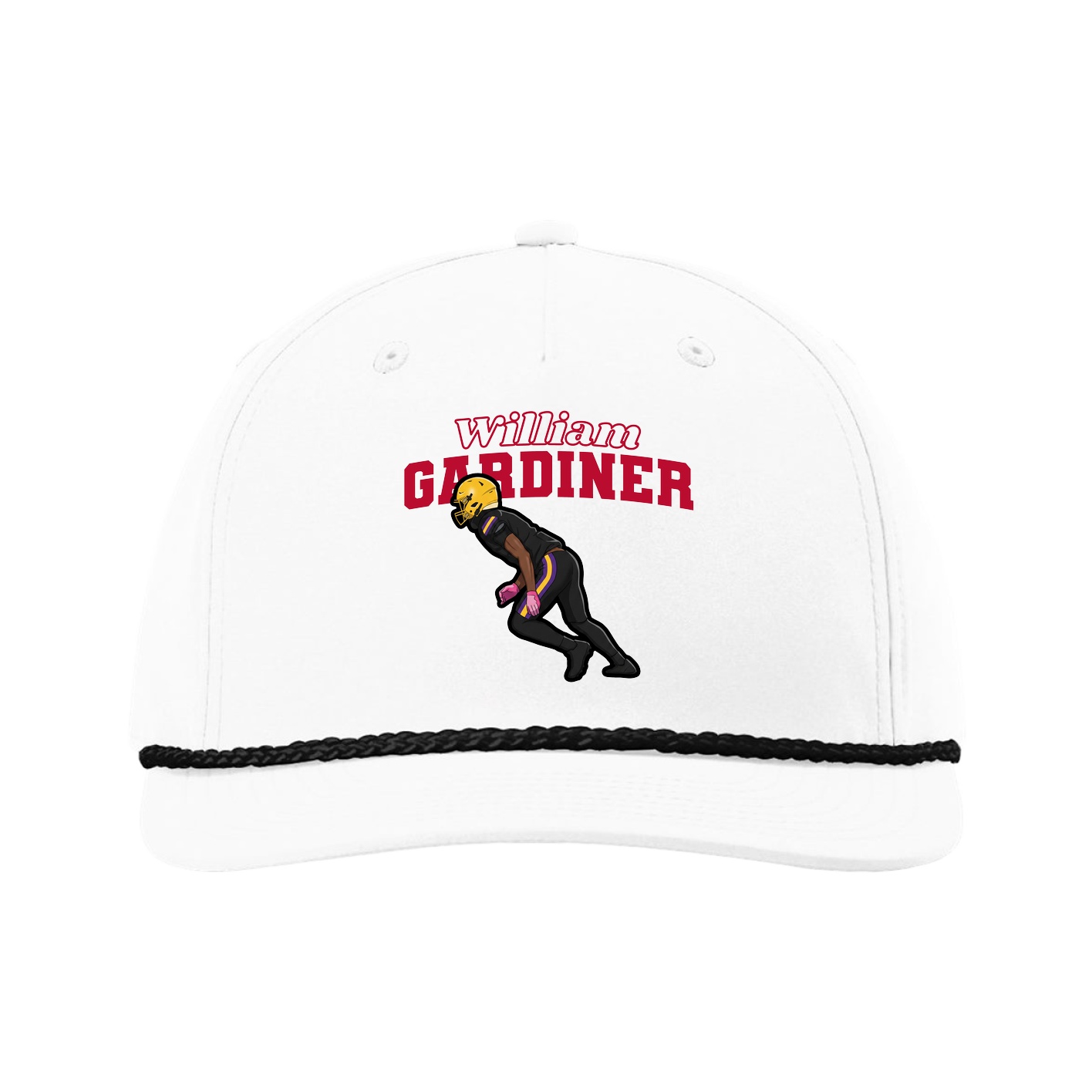 Five-Panel Classic Rope Cap — Name Arch in White
