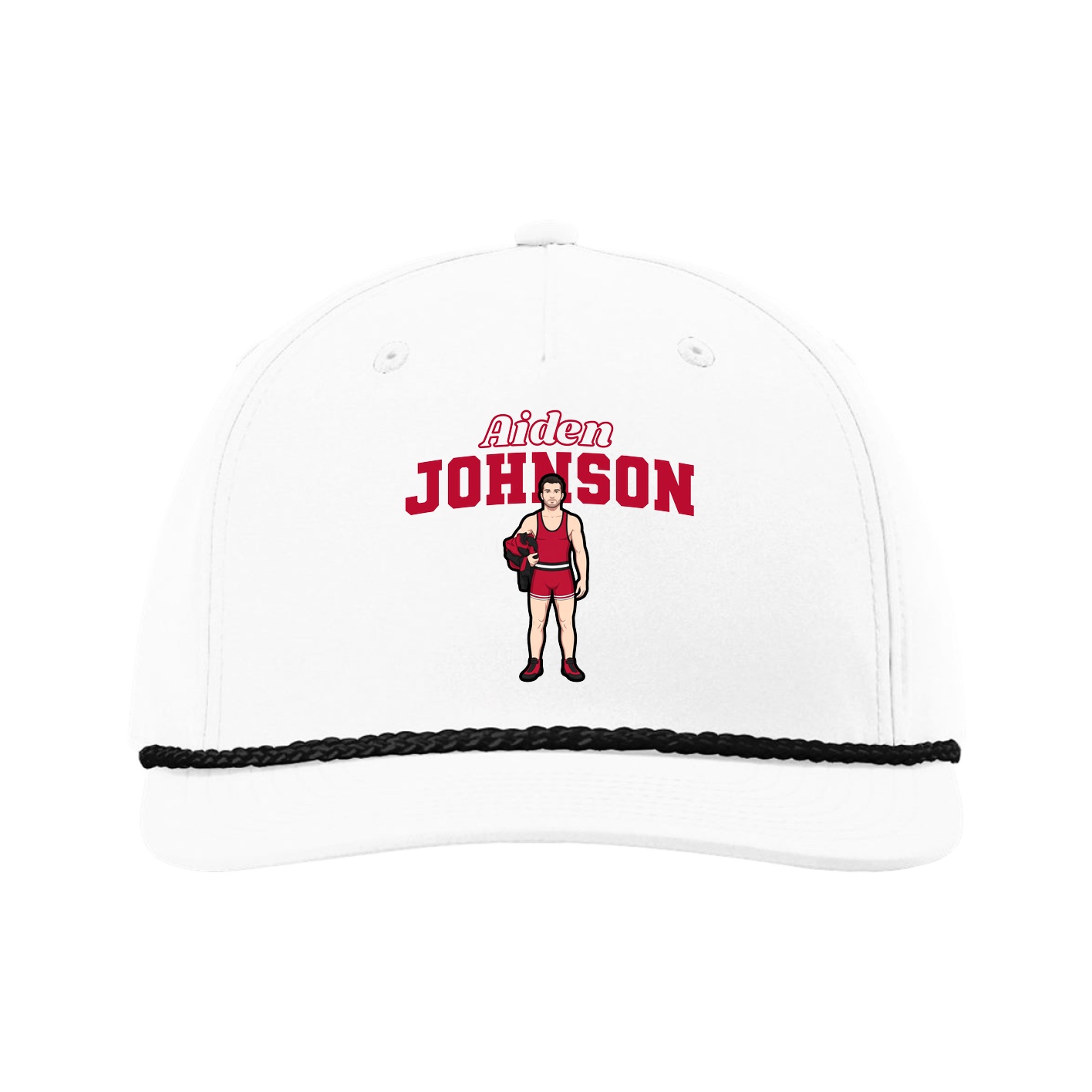 Five-Panel Classic Rope Cap — Name Arch in White