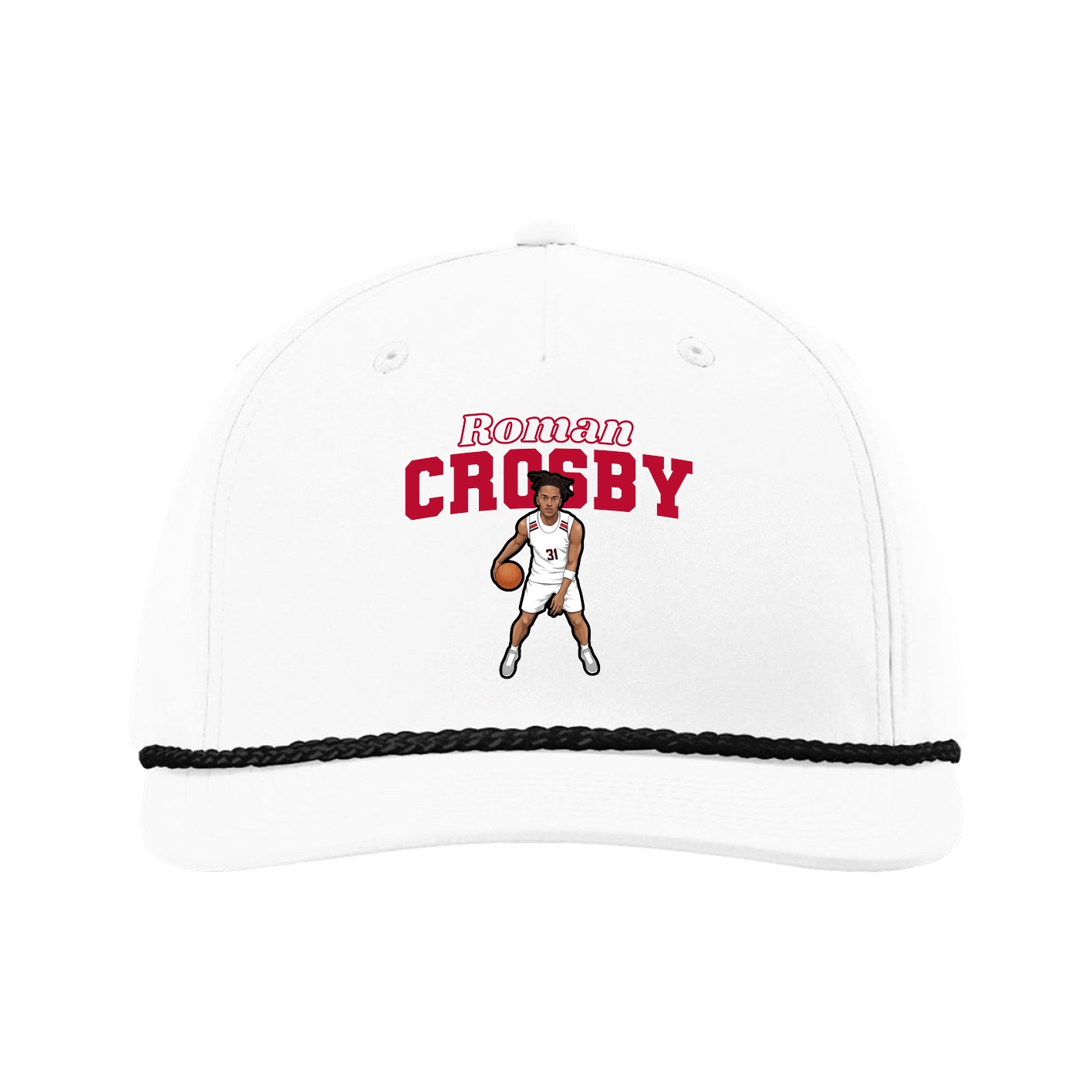 Five-Panel Classic Rope Cap — Name Arch in White