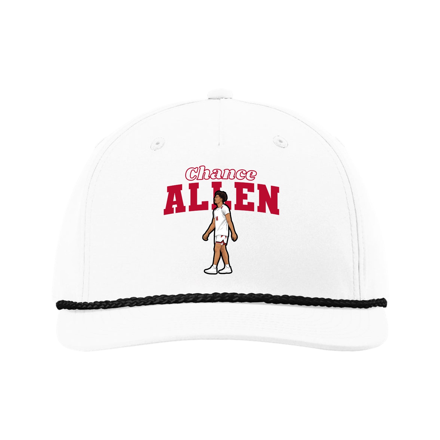 Five-Panel Classic Rope Cap — Name Arch in White