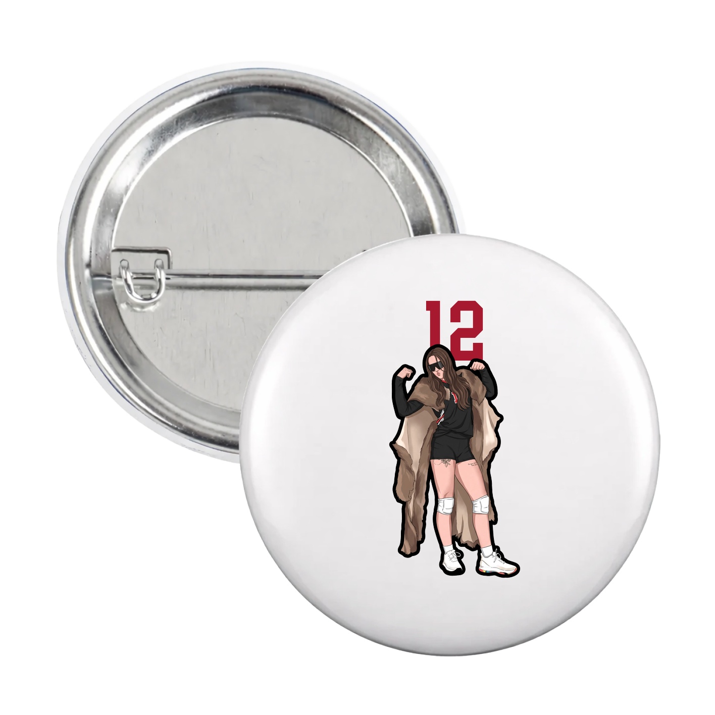 Game Day Button — Number Top in White