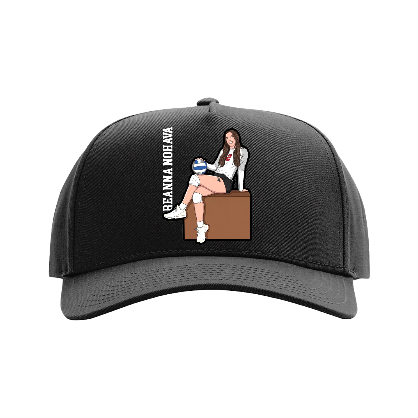 Full Fabric Five-Panel Champ Cap — Name Vertical in Black