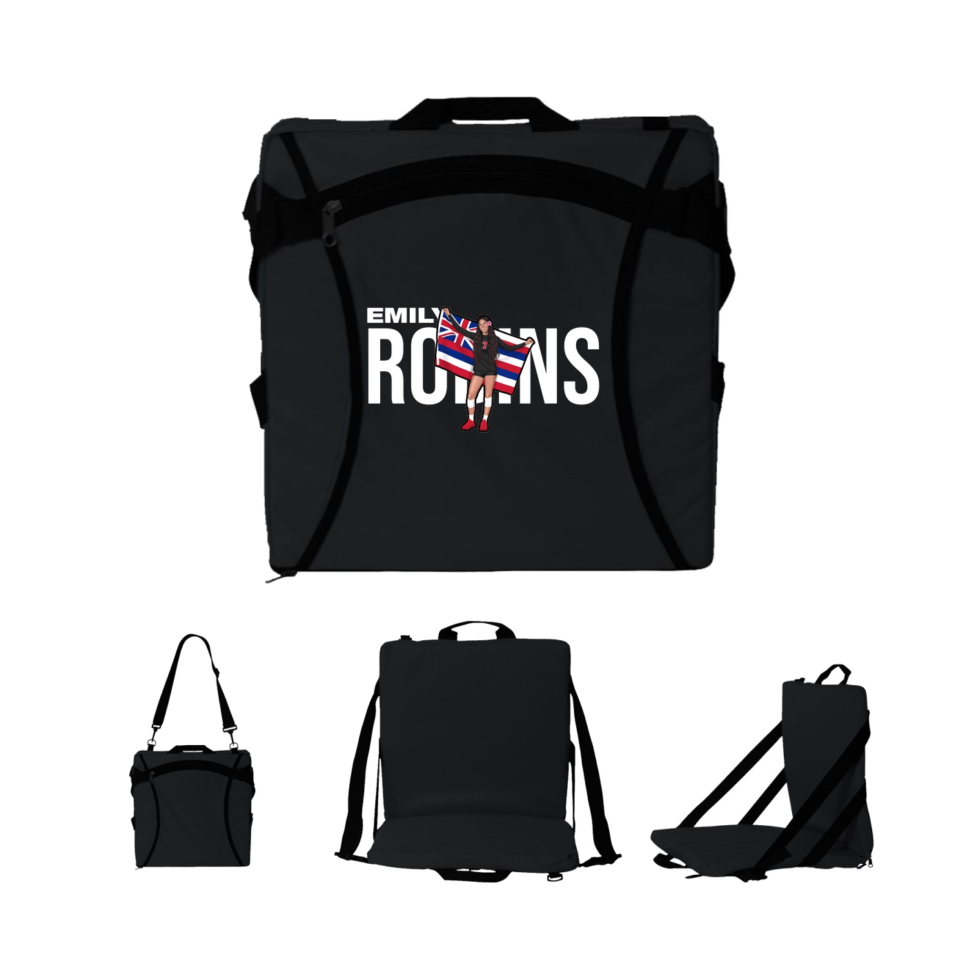 Folding Stadium Seat — Player Name in Black