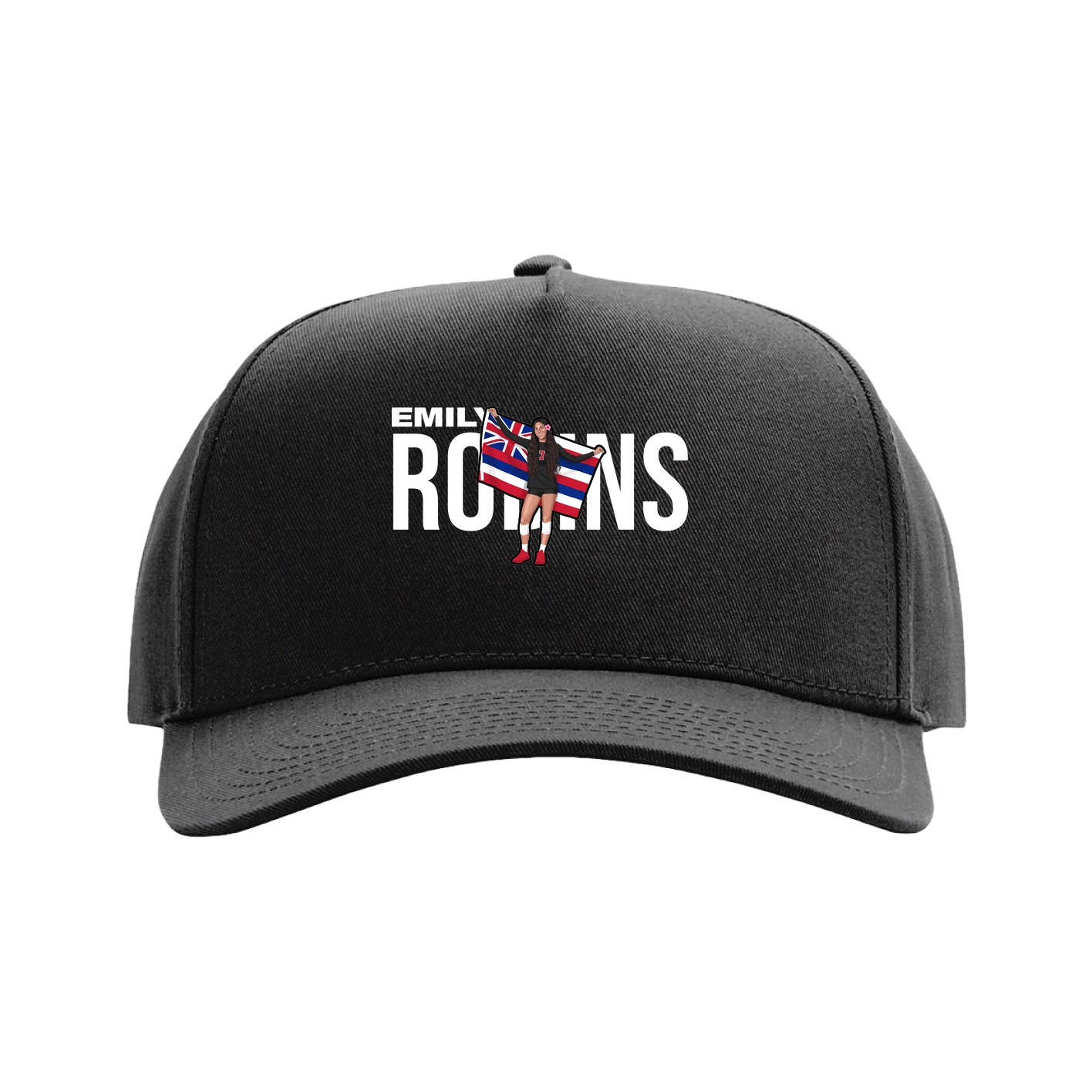 Full Fabric Five-Panel Champ Cap — Player Name in Black