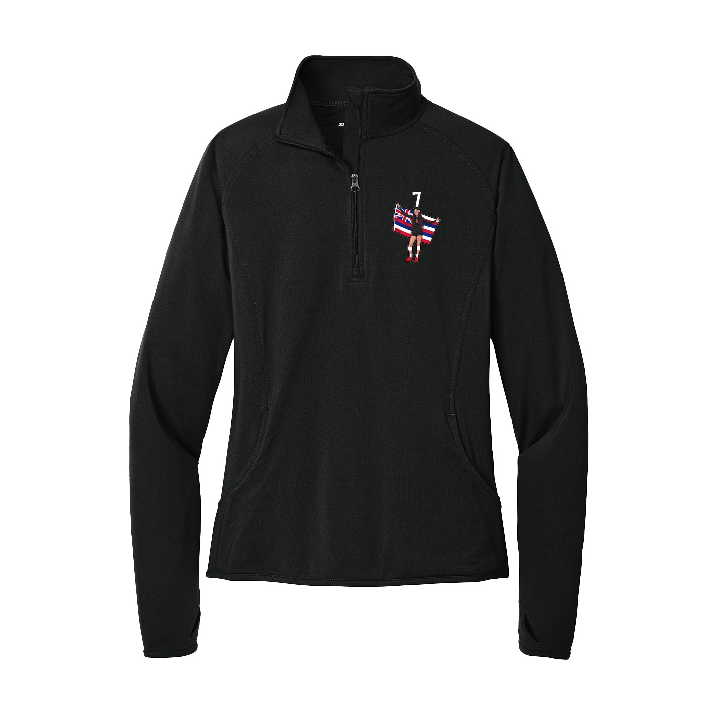Women's Q-Zip Pullover — Number Top in Black