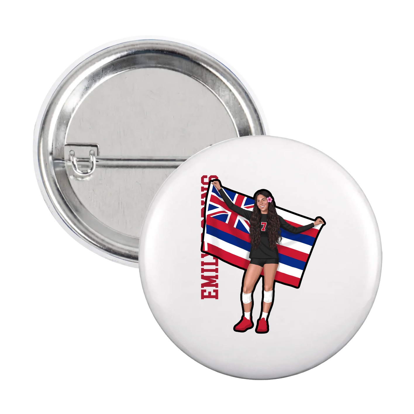 Game Day Button — Name Vertical in White
