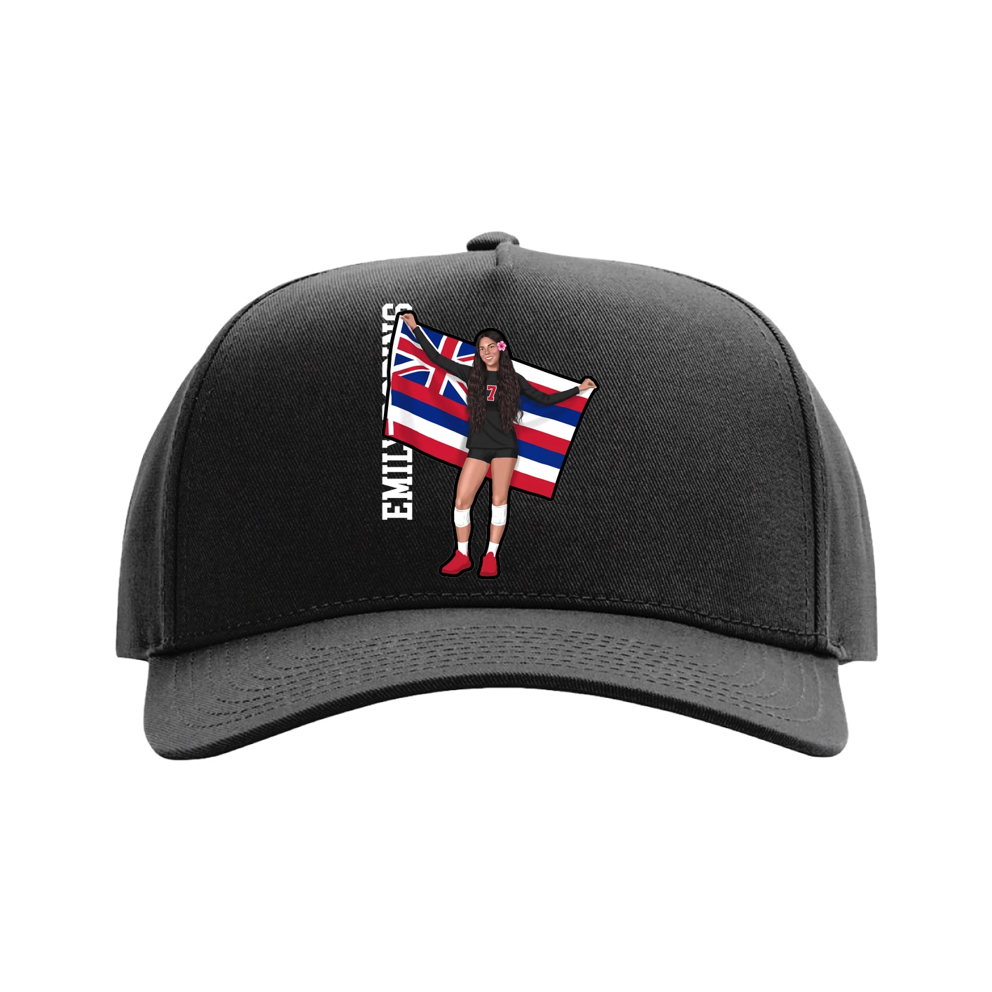 Full Fabric Five-Panel Champ Cap — Name Vertical in Black