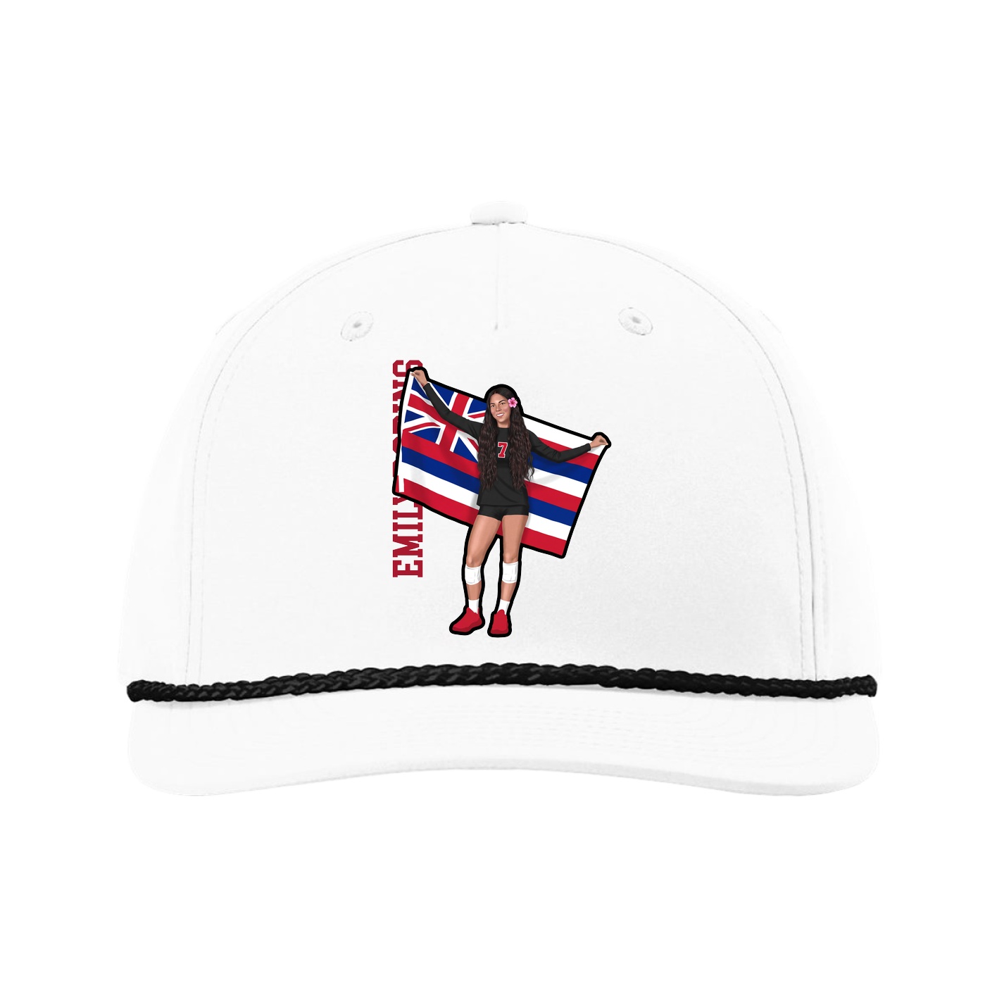 Five-Panel Classic Rope Cap — Name Vertical in White
