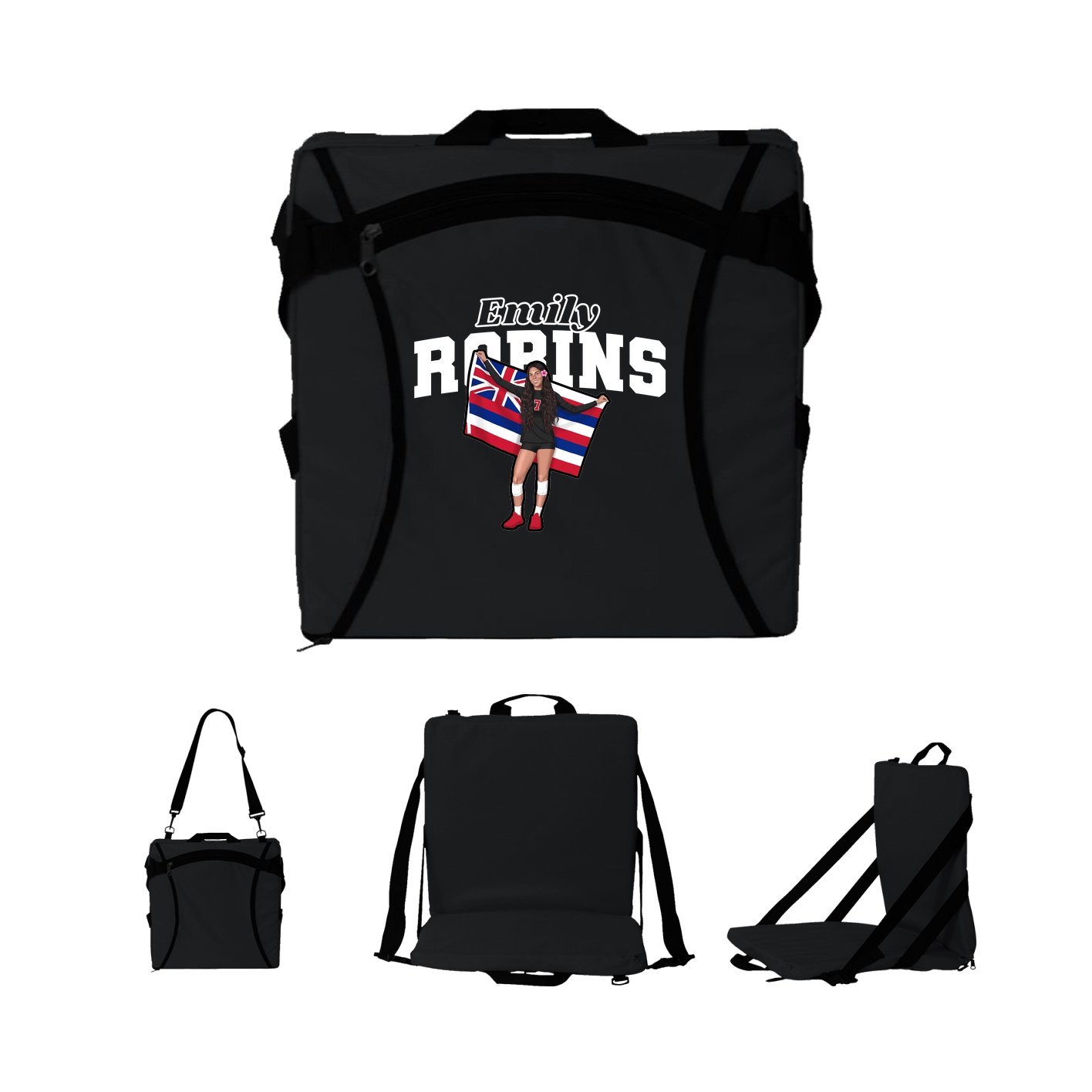 Folding Stadium Seat — Name Arch in Black