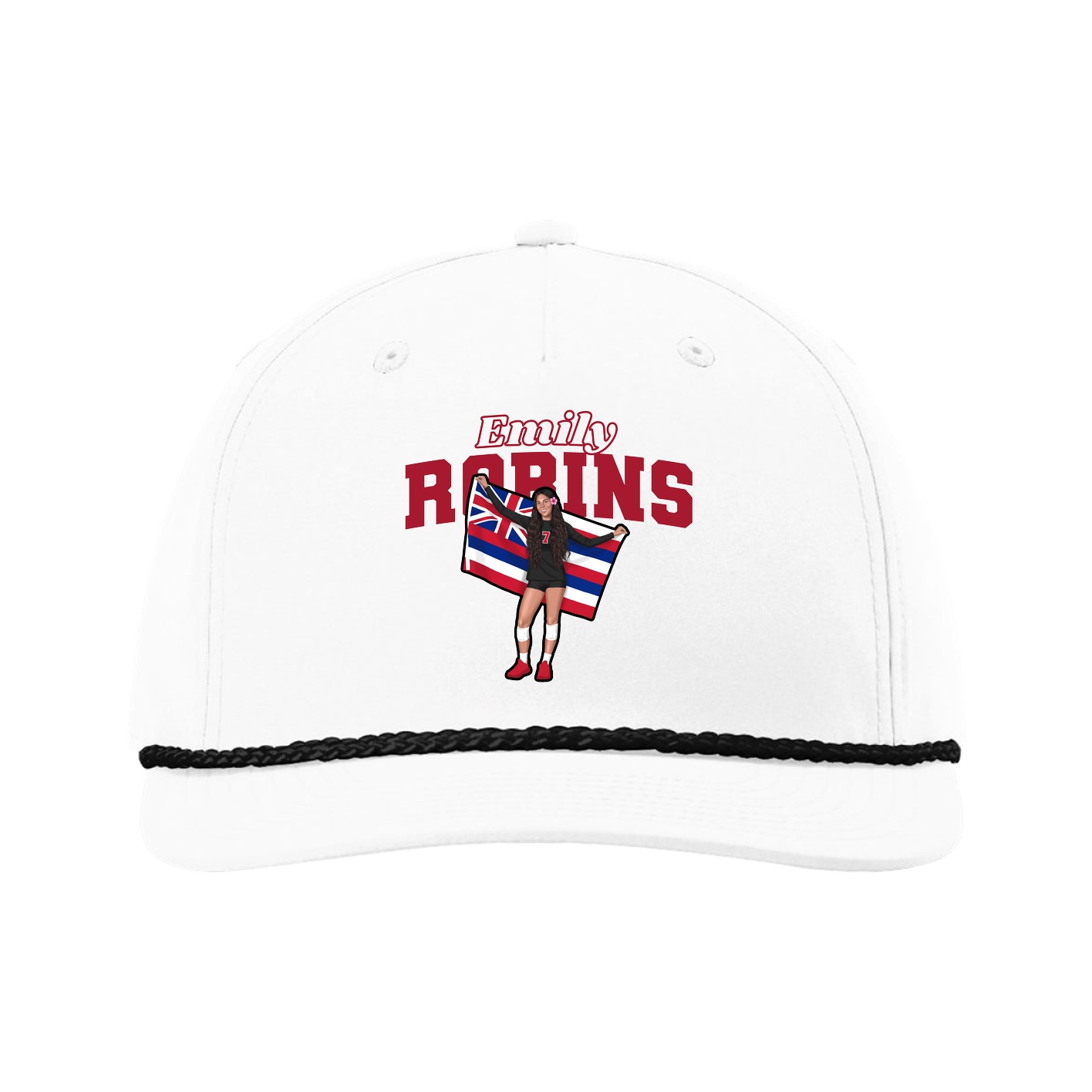 Five-Panel Classic Rope Cap — Name Arch in White