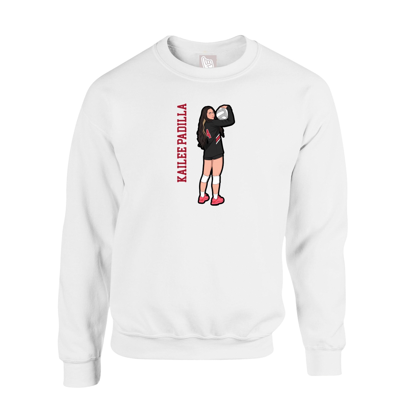 Fleece Crew — Name Vertical in White
