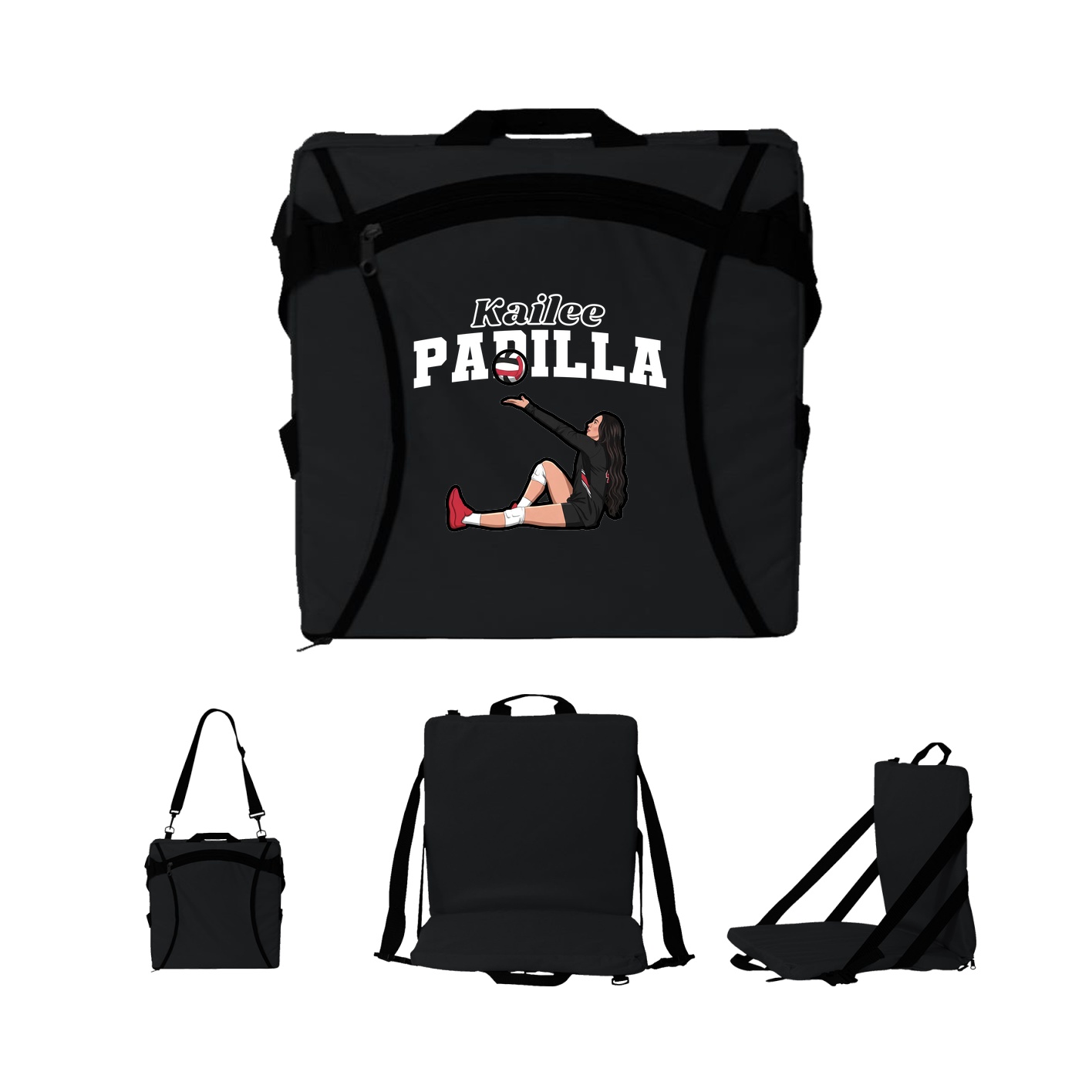 Folding Stadium Seat — Name Arch in Black