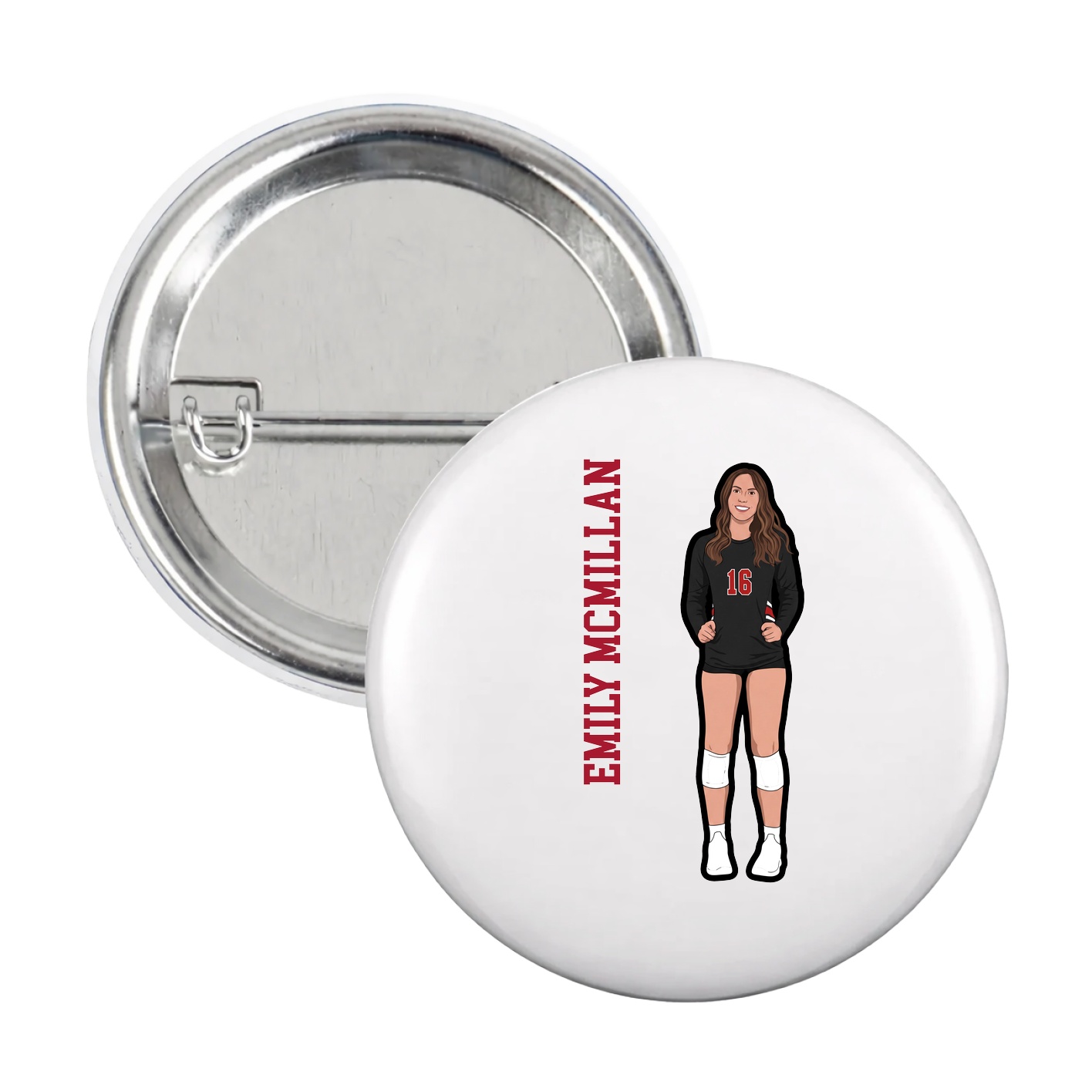 Game Day Button — Name Vertical in White