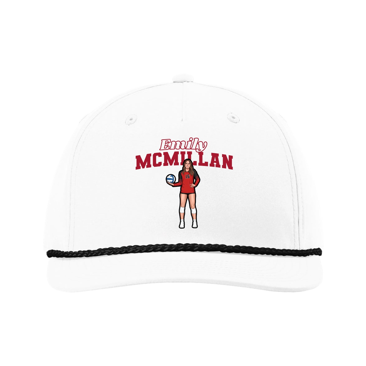 Five-Panel Classic Rope Cap — Name Arch in White