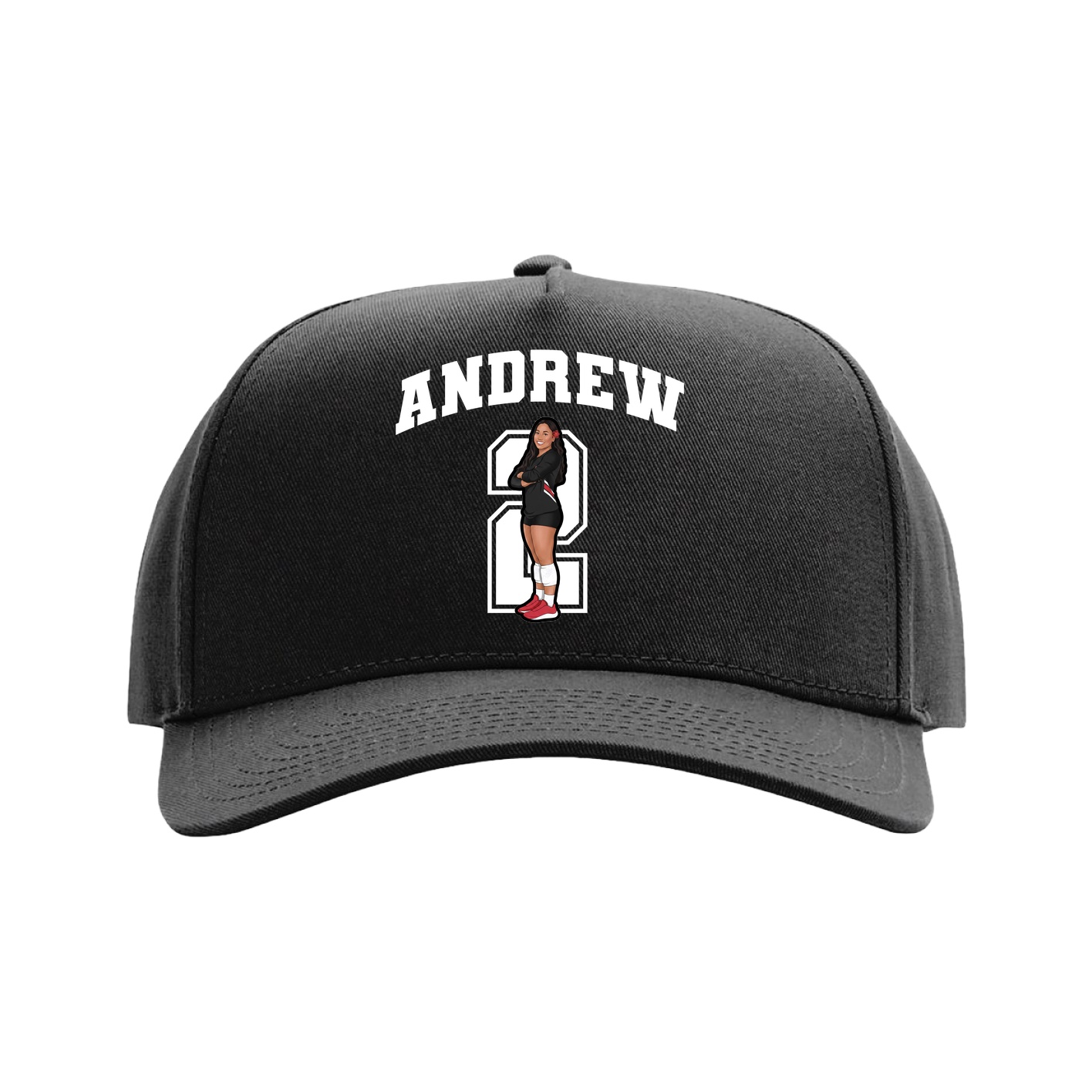 Full Fabric Five-Panel Champ Cap — Number in Black