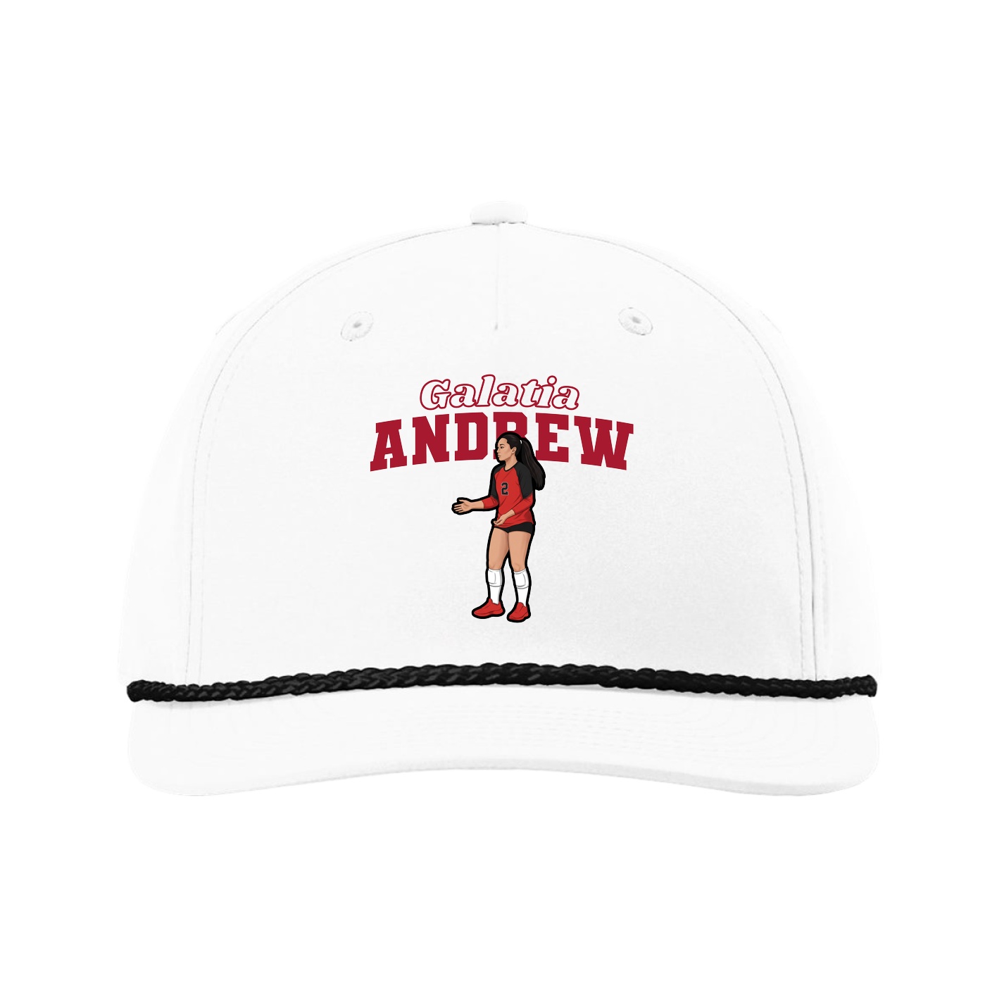 Five-Panel Classic Rope Cap — Name Arch in White