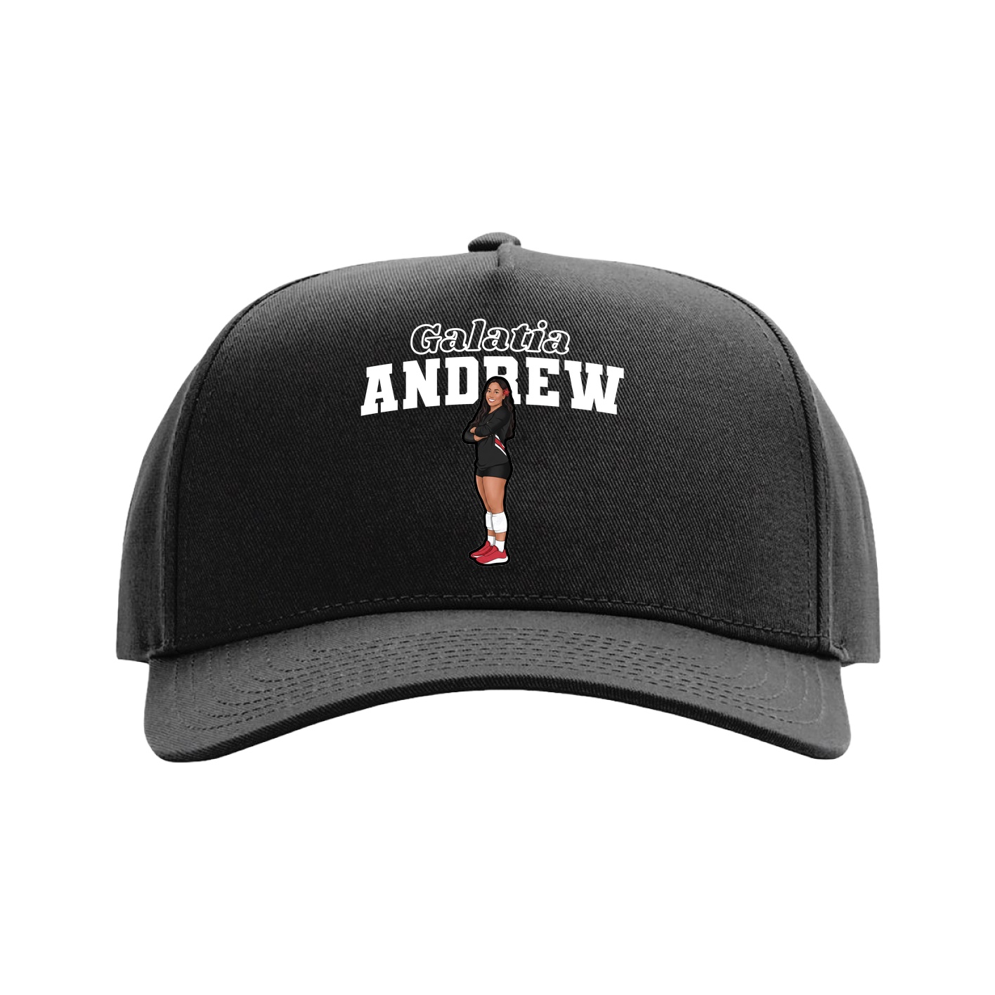 Full Fabric Five-Panel Champ Cap — Name Arch in Black
