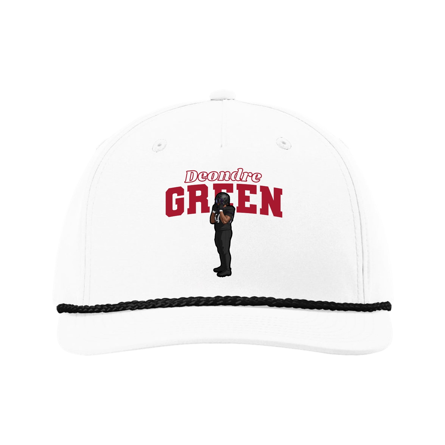 Five-Panel Classic Rope Cap — Name Arch in White
