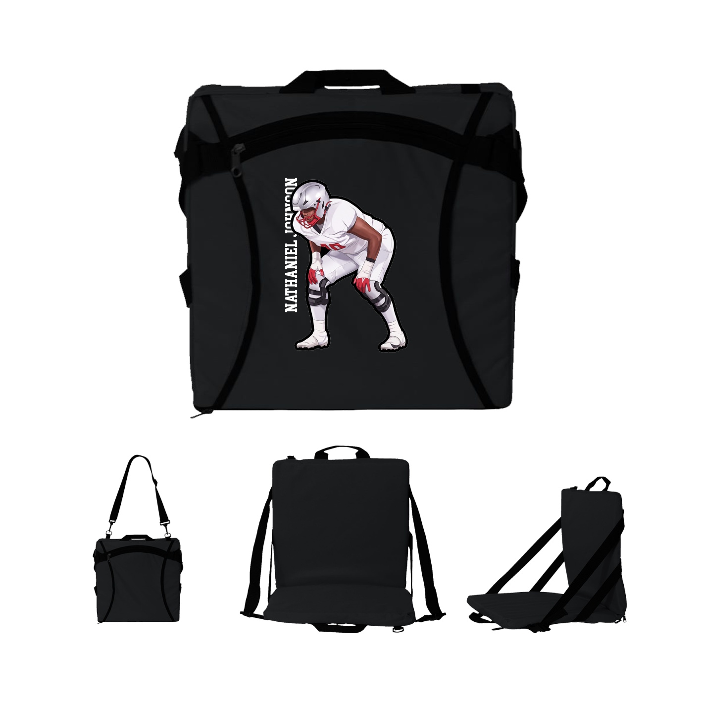 Folding Stadium Seat — Name Vertical in Black