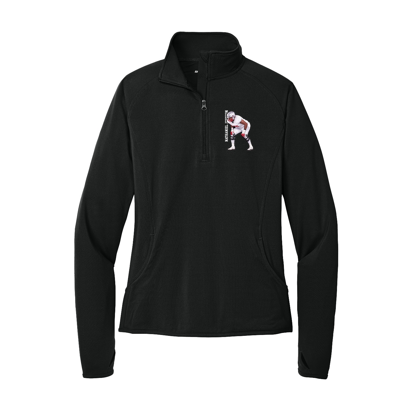 Women's Q-Zip Pullover — Name Vertical in Black