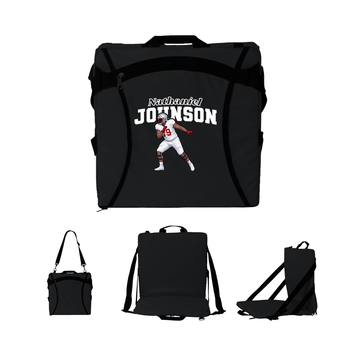 Folding Stadium Seat — Name Arch in Black