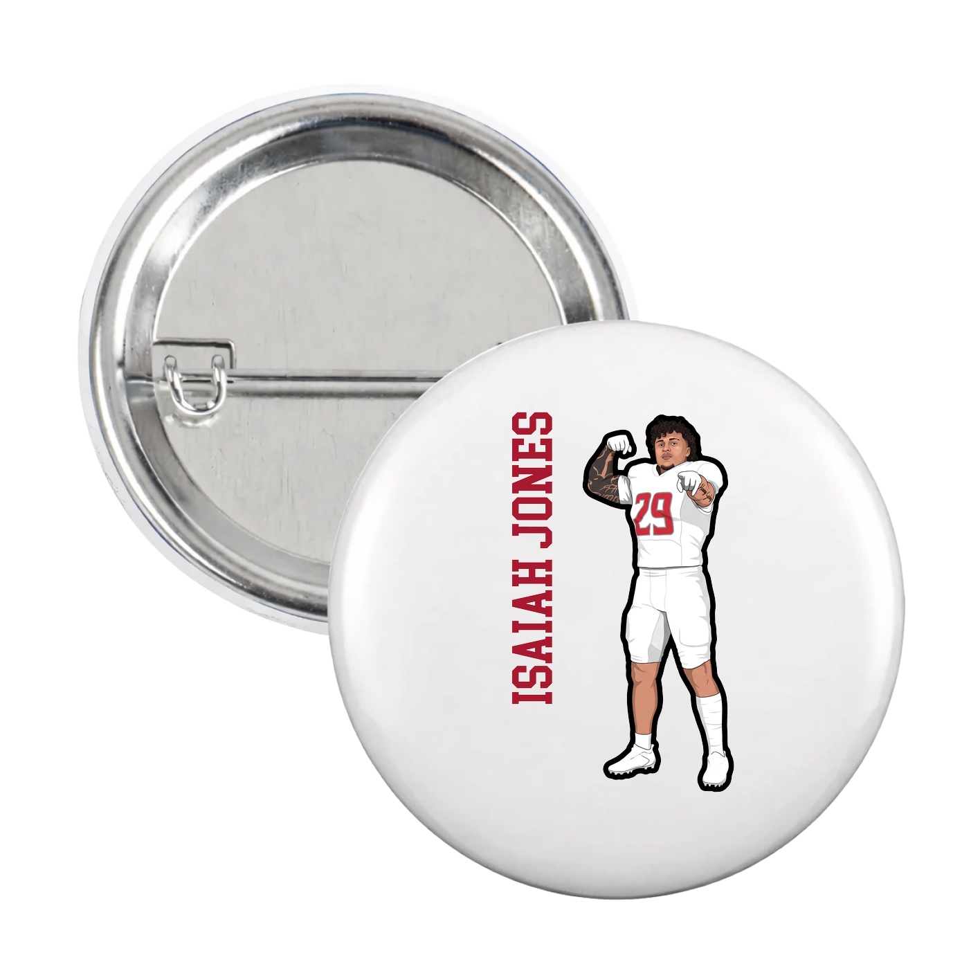 Game Day Button — Name Vertical in White