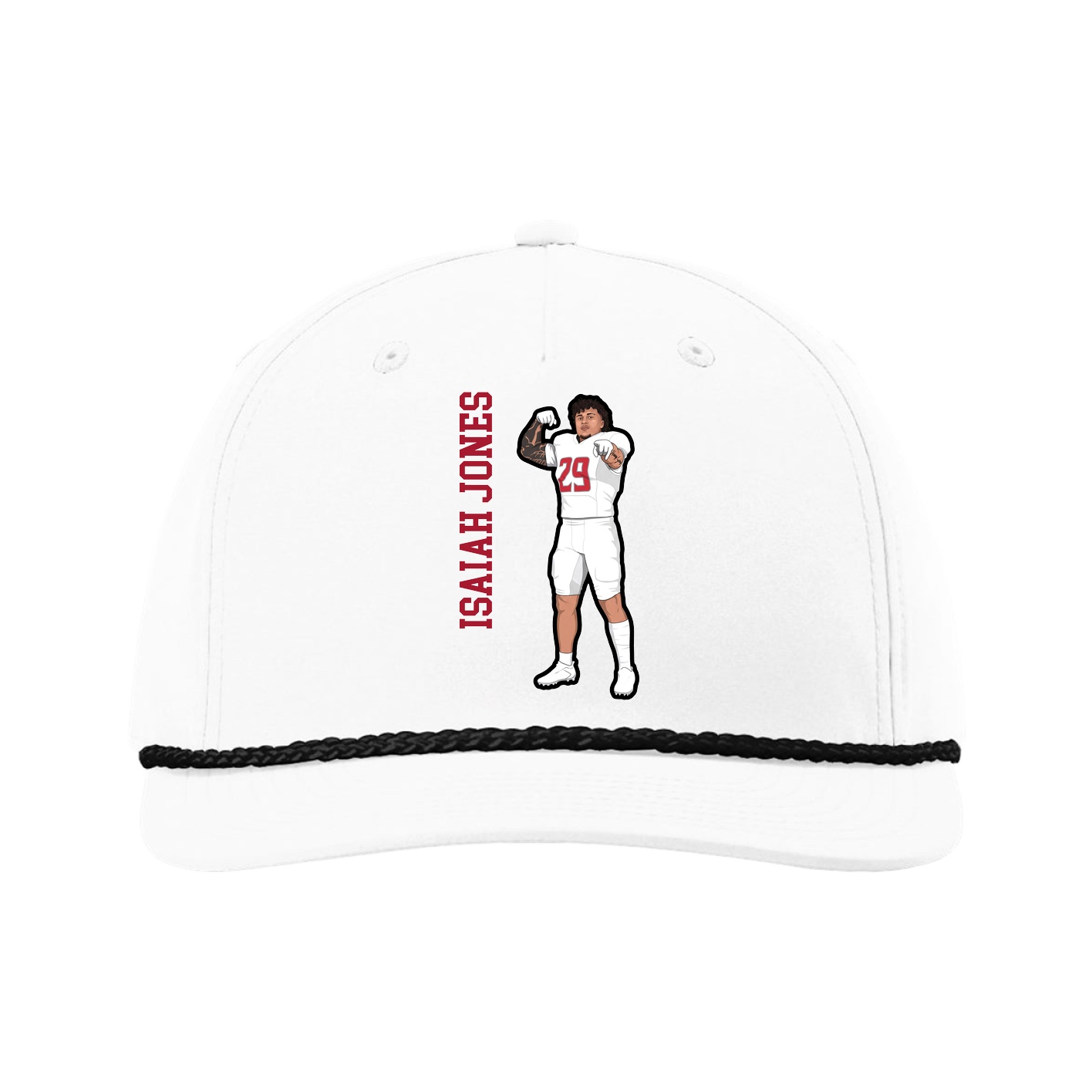 Five-Panel Classic Rope Cap — Name Vertical in White