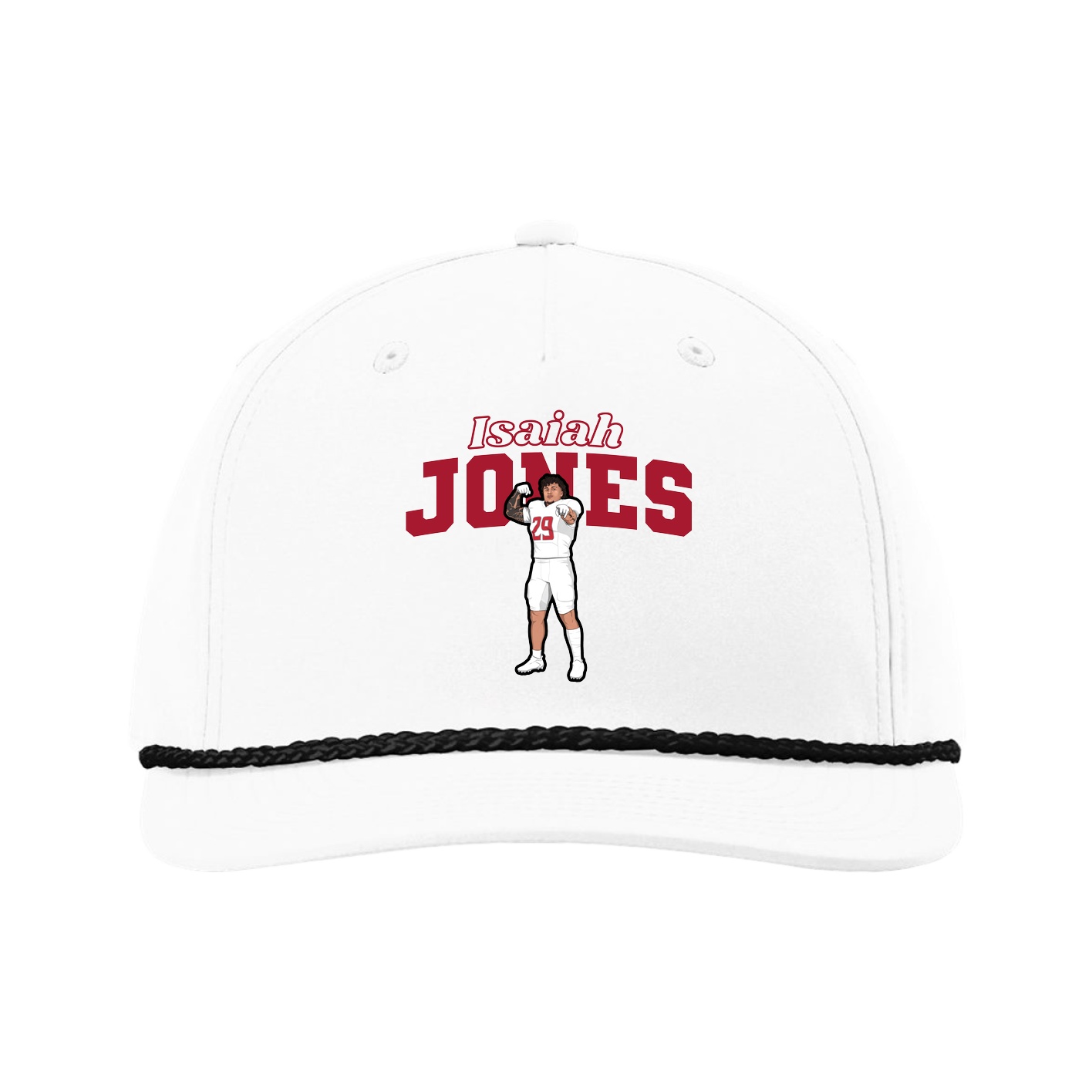 Five-Panel Classic Rope Cap — Name Arch in White