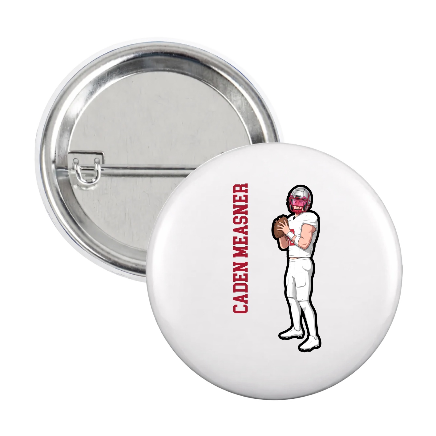 Game Day Button — Name Vertical in White
