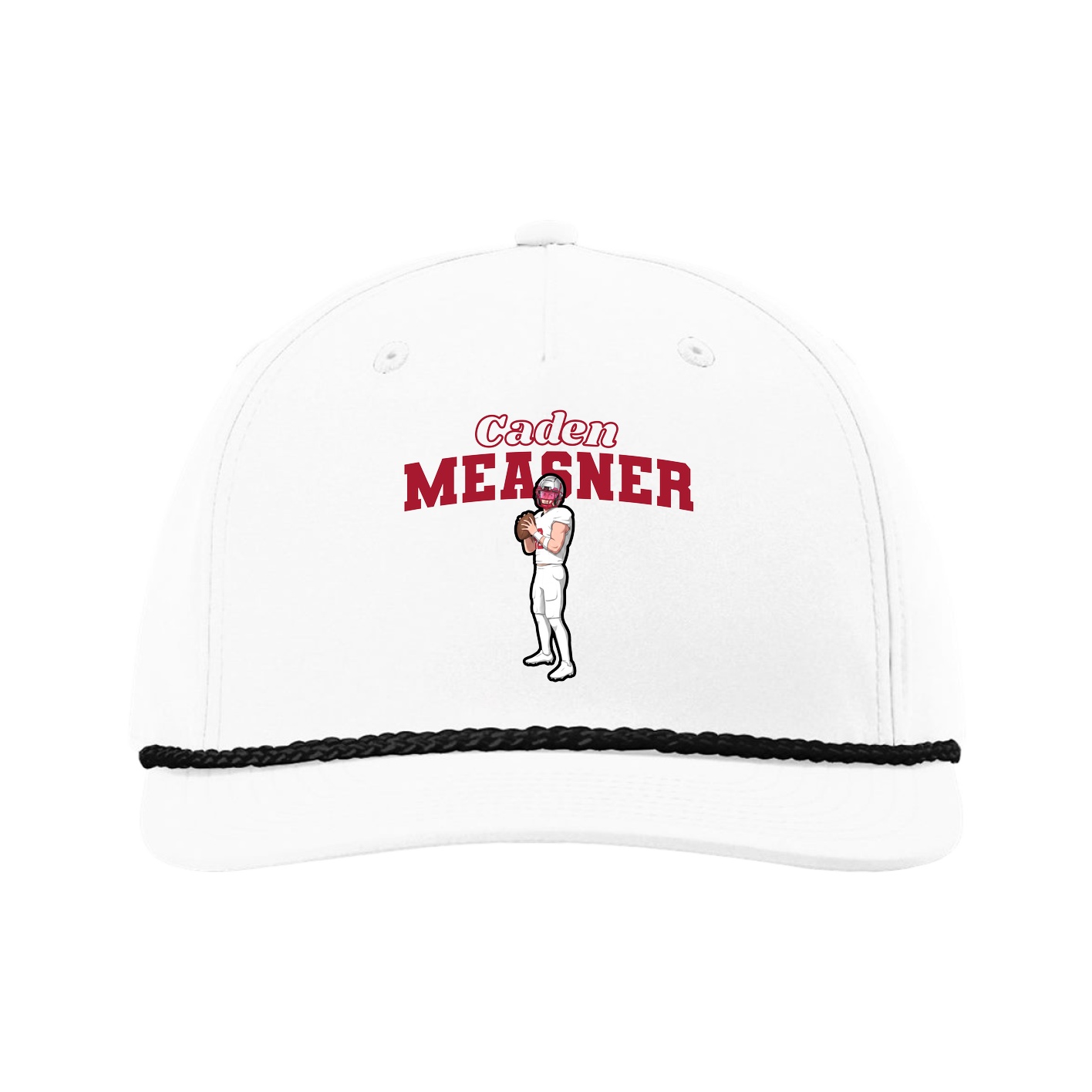 Five-Panel Classic Rope Cap — Name Arch in White