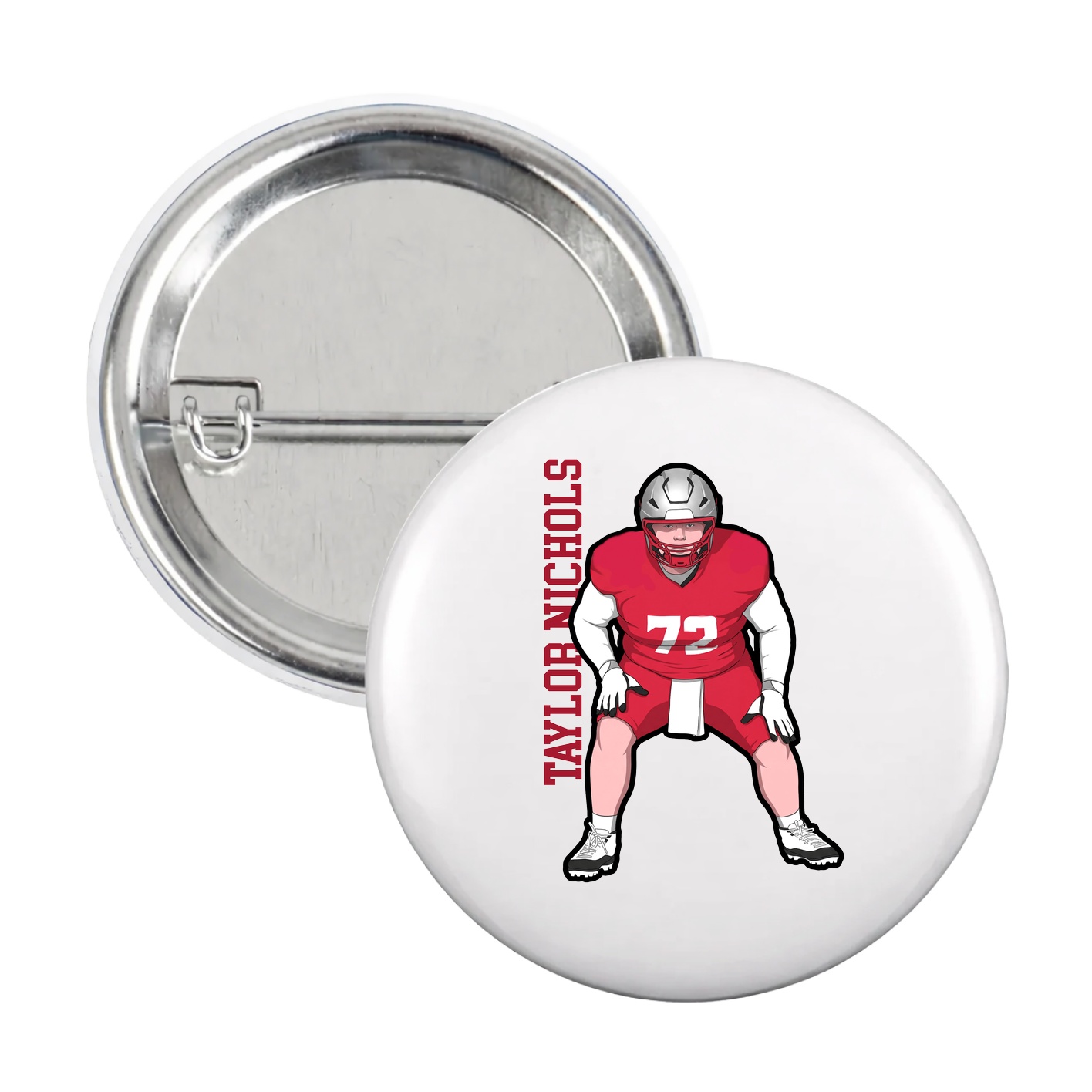 Game Day Button — Name Vertical in White