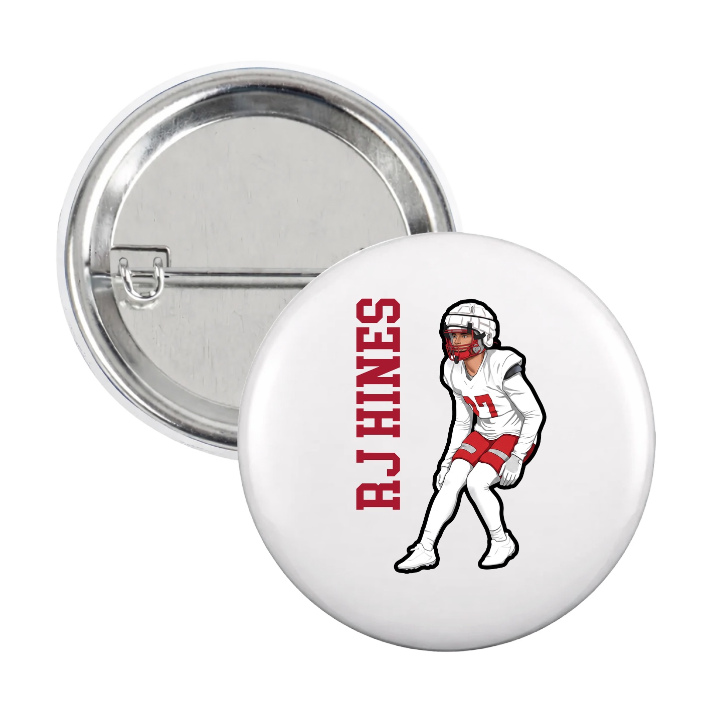 Game Day Button — Name Vertical in White