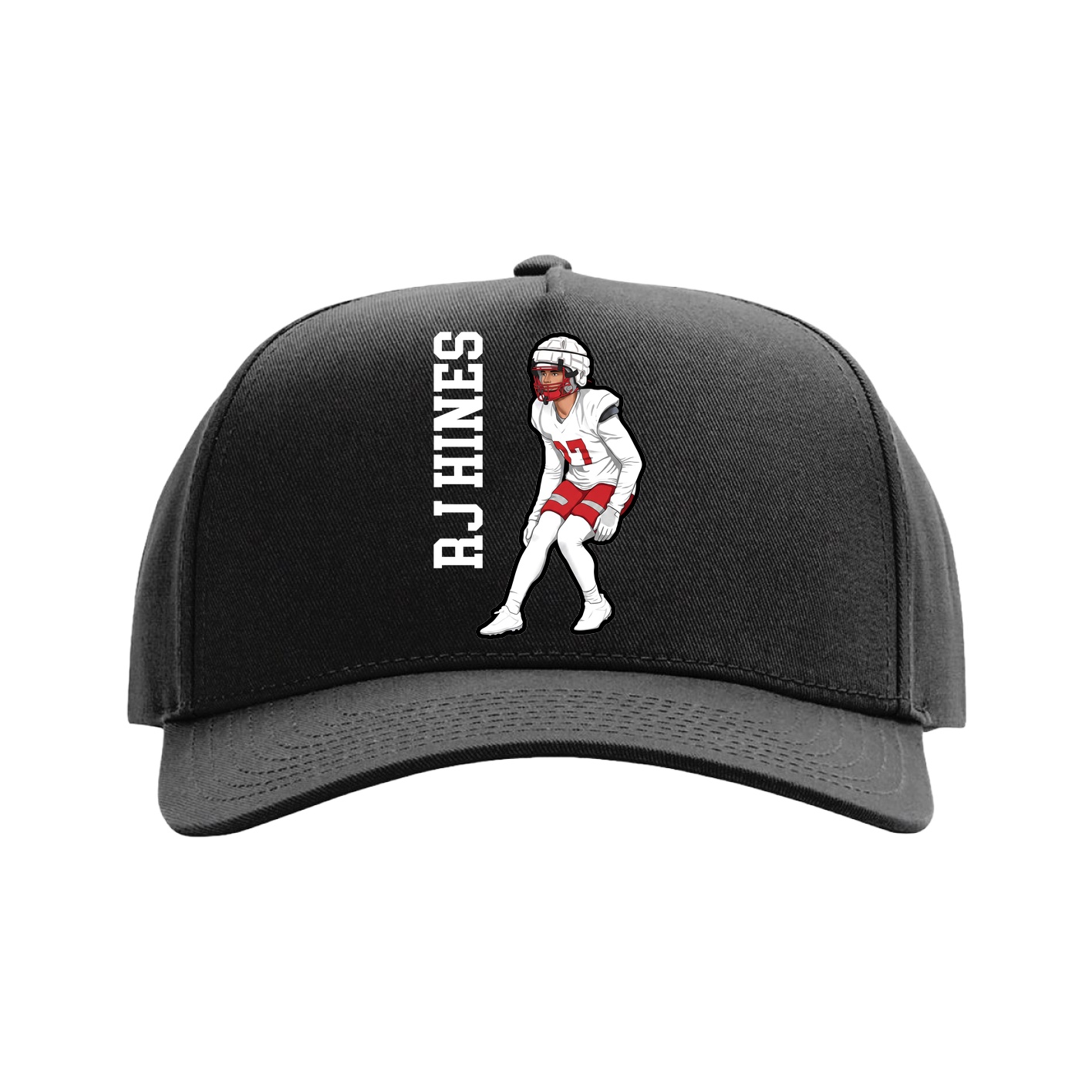 Full Fabric Five-Panel Champ Cap — Name Vertical in Black