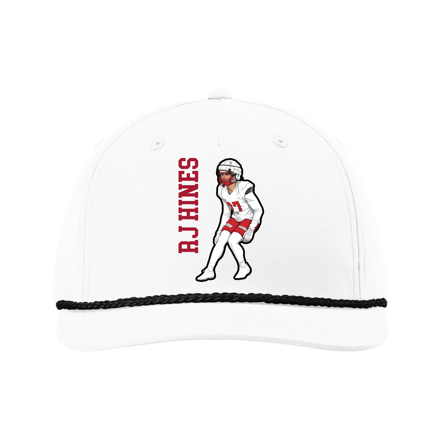 Five-Panel Classic Rope Cap — Name Vertical in White