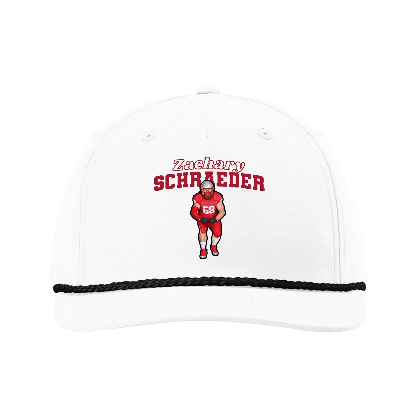 Five-Panel Classic Rope Cap — Name Arch in White