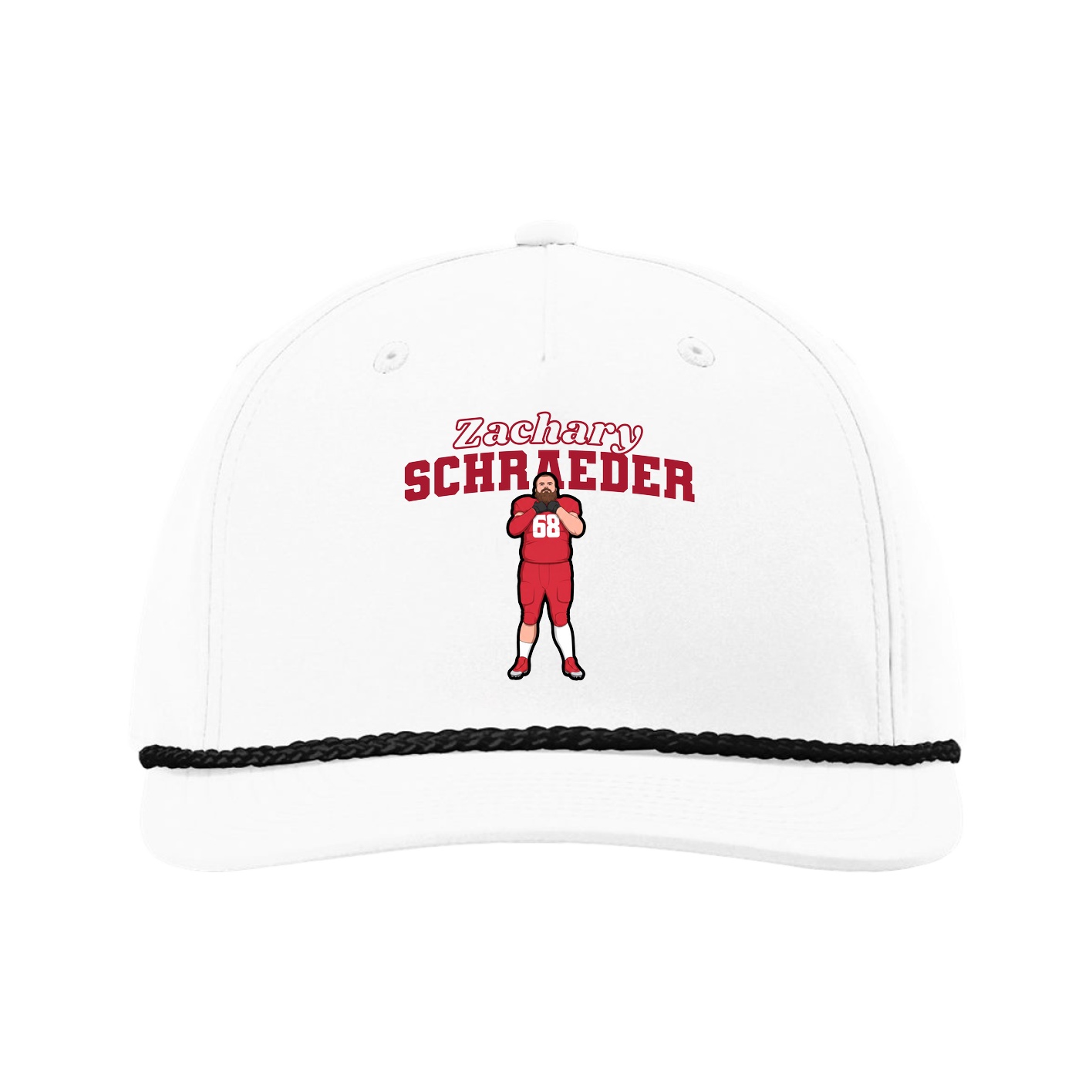 Five-Panel Classic Rope Cap — Name Arch in White