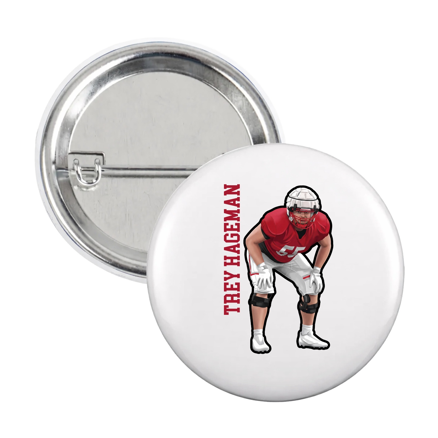 Game Day Button — Name Vertical in White