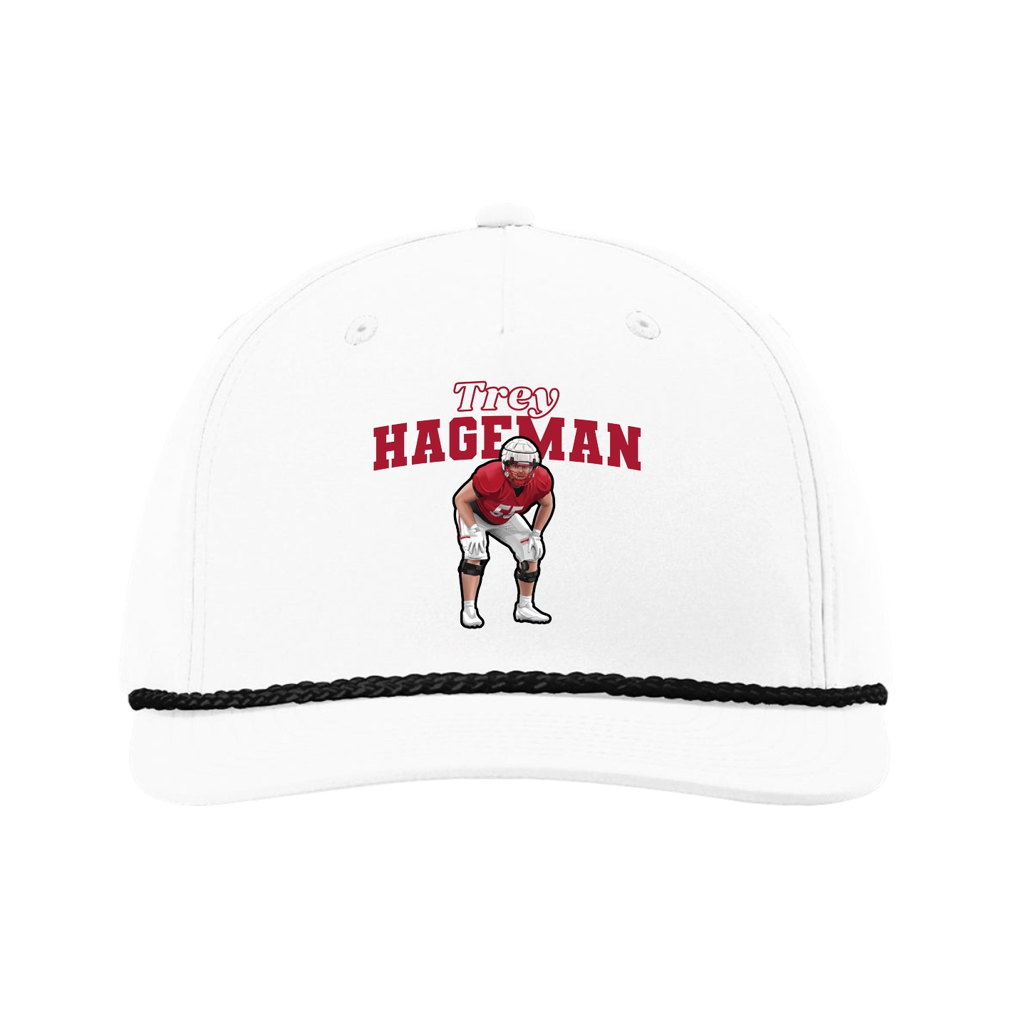 Five-Panel Classic Rope Cap — Name Arch in White
