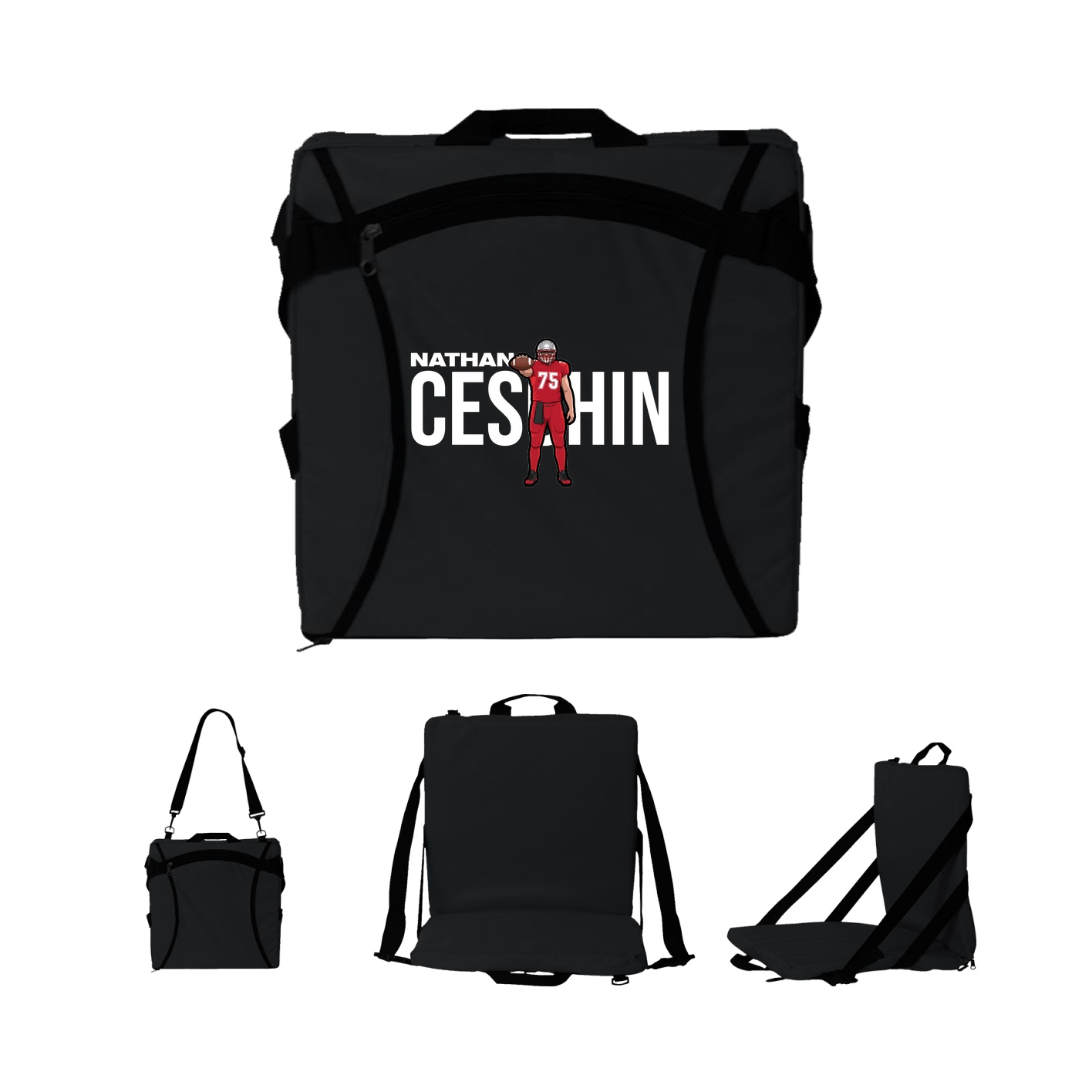 Folding Stadium Seat — Player Name in Black