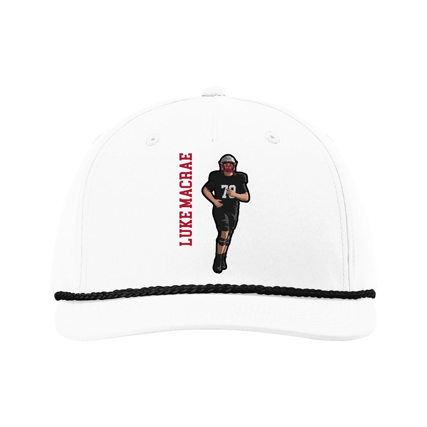 Five-Panel Classic Rope Cap — Name Vertical in White